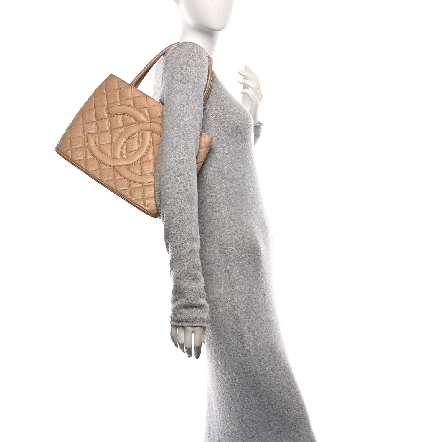 Caviar Quilted Medallion Tote Beige