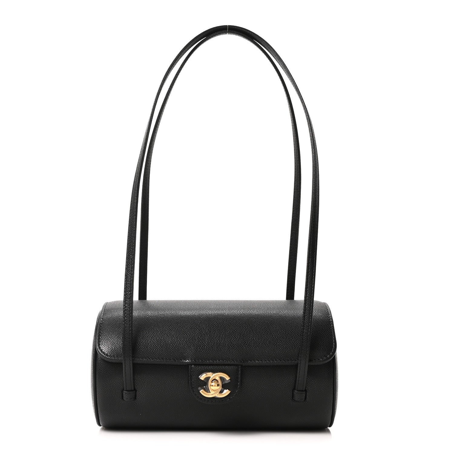 Shiny Caviar Preppy Coco Small Bowling Bag Black