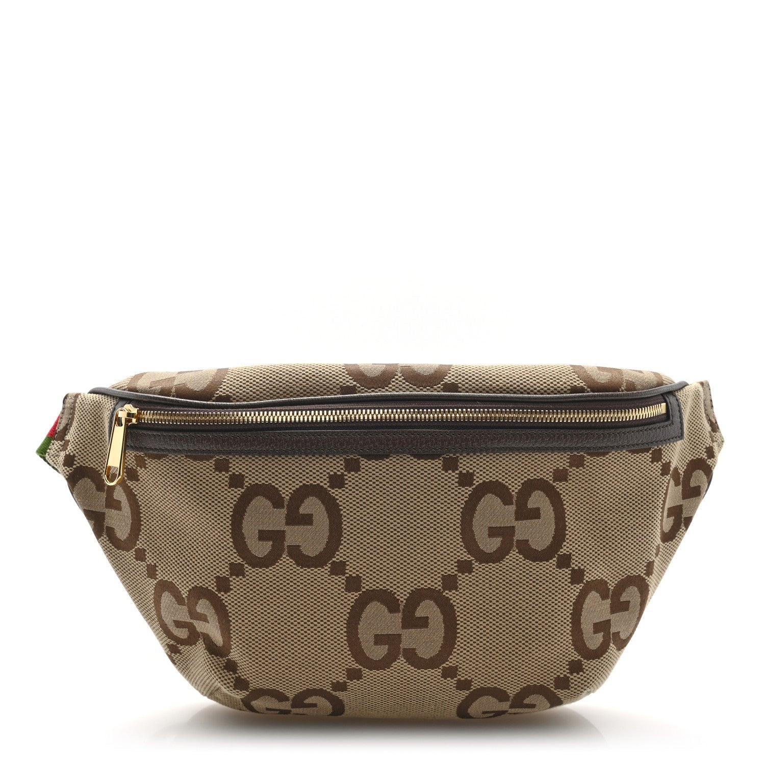 Monogram Jumbo GG Textured Dollar Calfskin Web Belt Bag Camel Ebony New Acero
