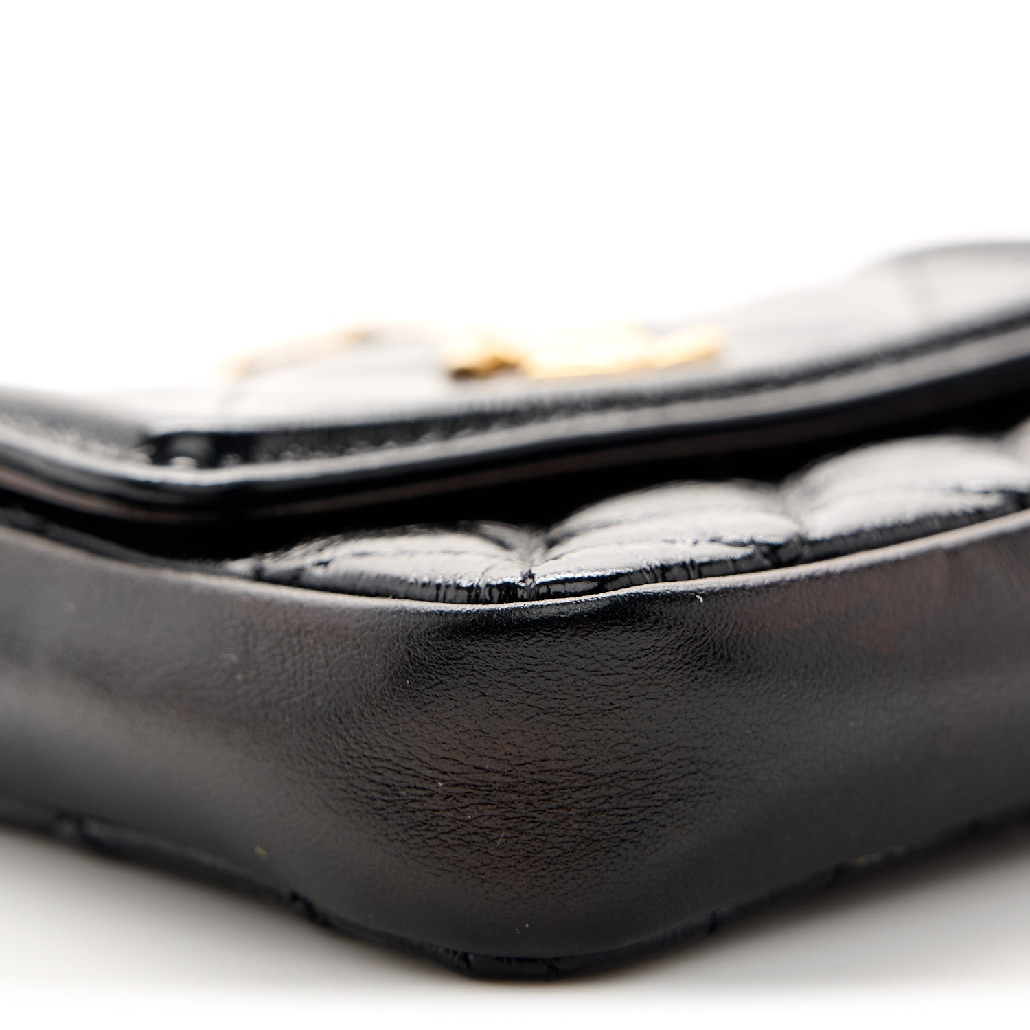 Shiny Aged Calfskin Quilted Waist Belt Bag Black