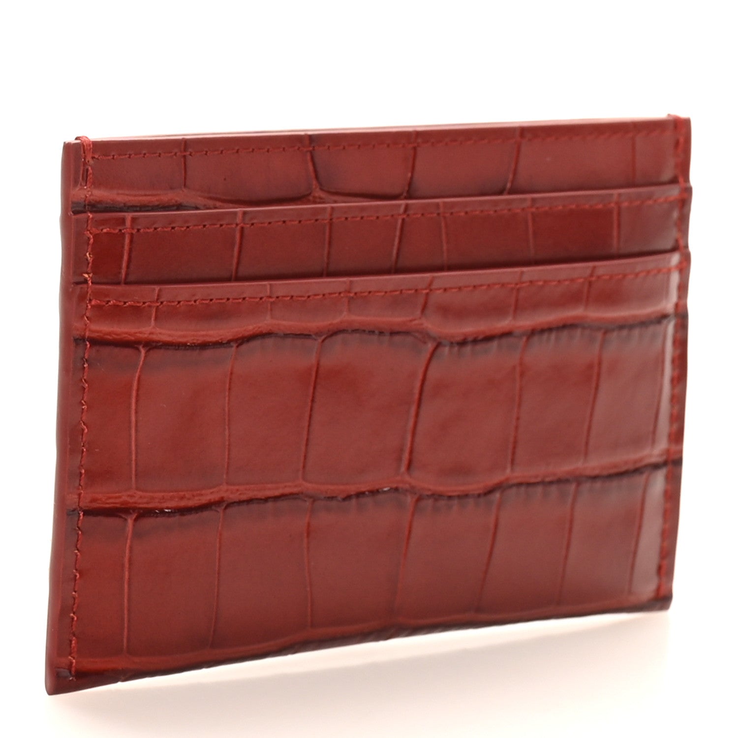 Calfskin Crocodile Embossed Crococo Card Holder Burgundy