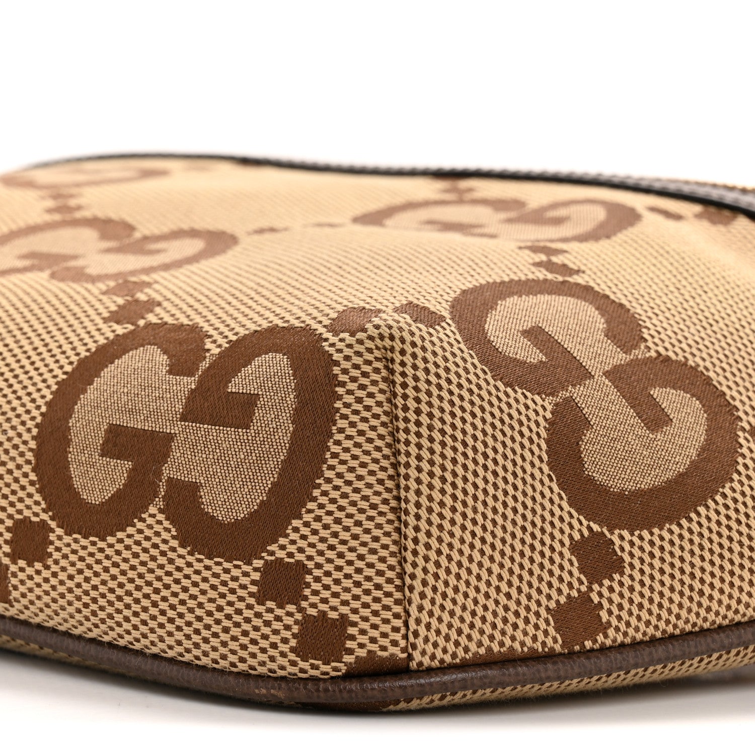 Monogram Jumbo GG Textured Dollar Calfskin Web Belt Bag Camel Ebony New Acero