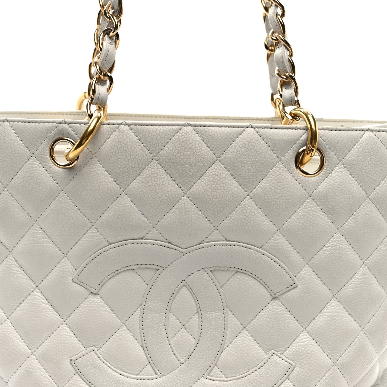 Caviar Quilted Grand Shopping Tote GST White