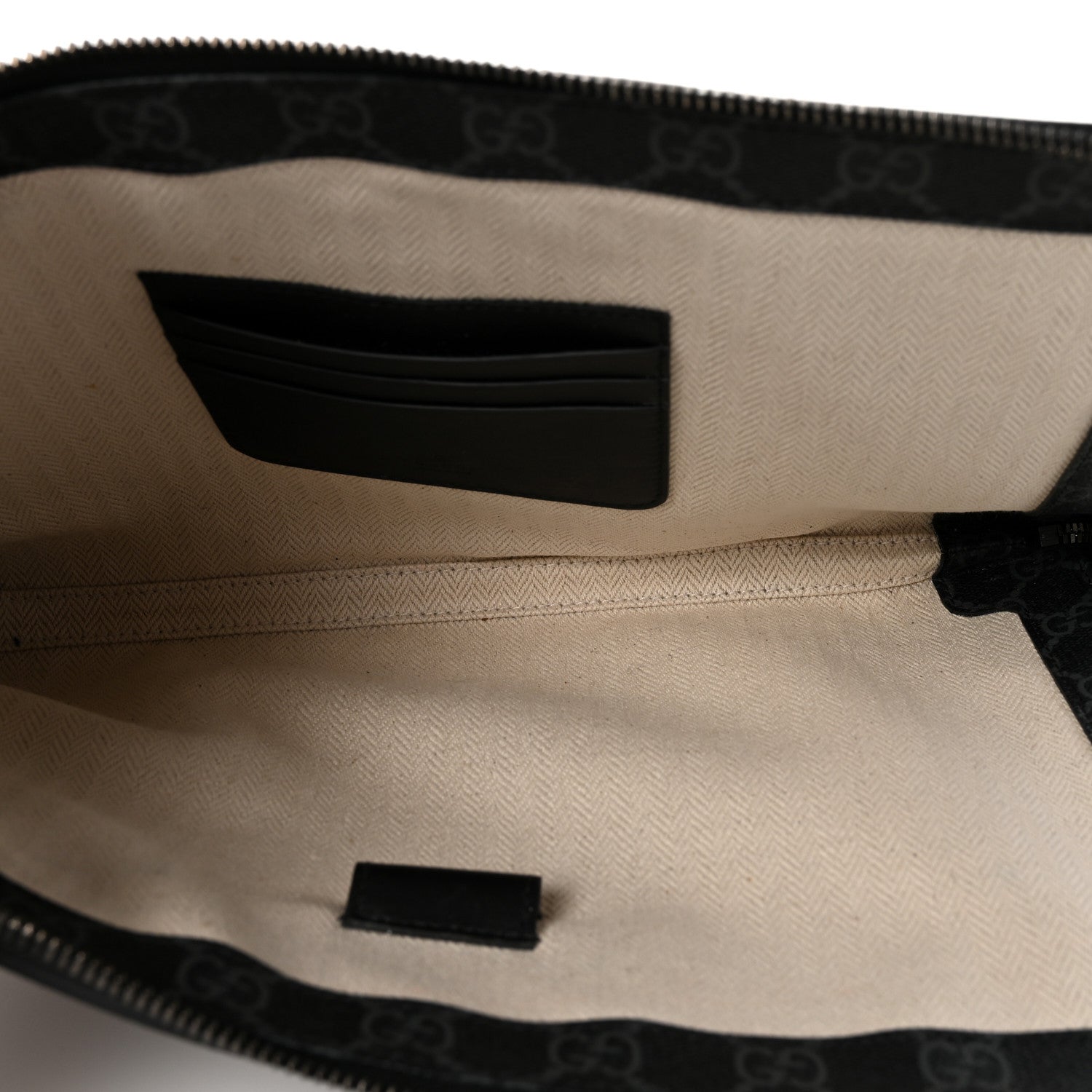 GG Supreme Monogram Textured Calfskin Emblem Small Business Case Black