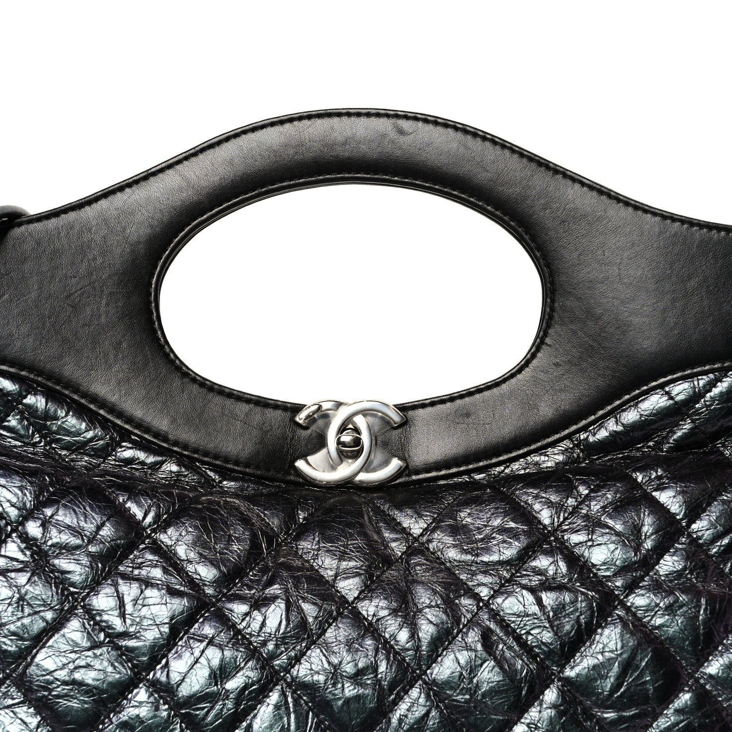 Crumpled Calfskin Quilted 31 Large Shopping Bag Black