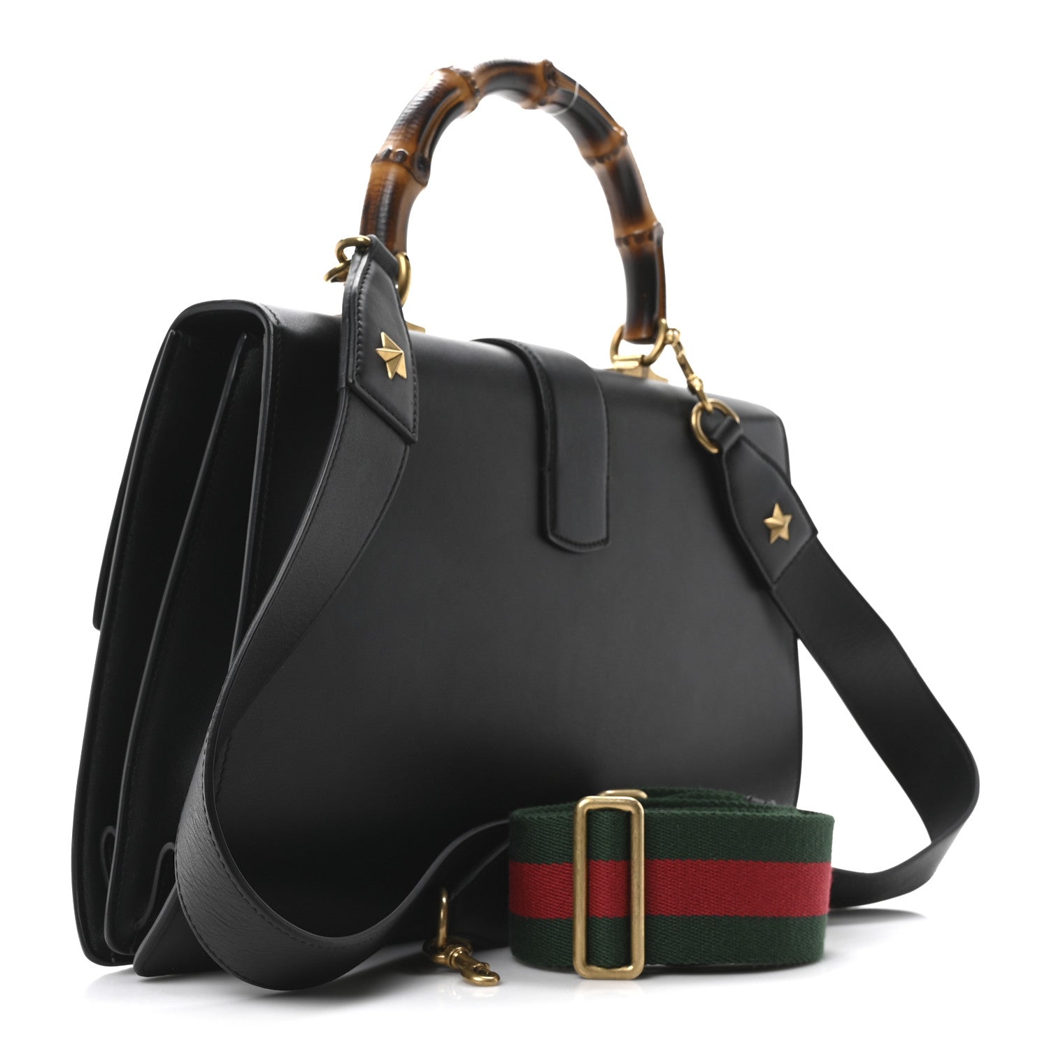 Moon Calfskin Web Large Dionysus Bamboo Top Handle Bag Black