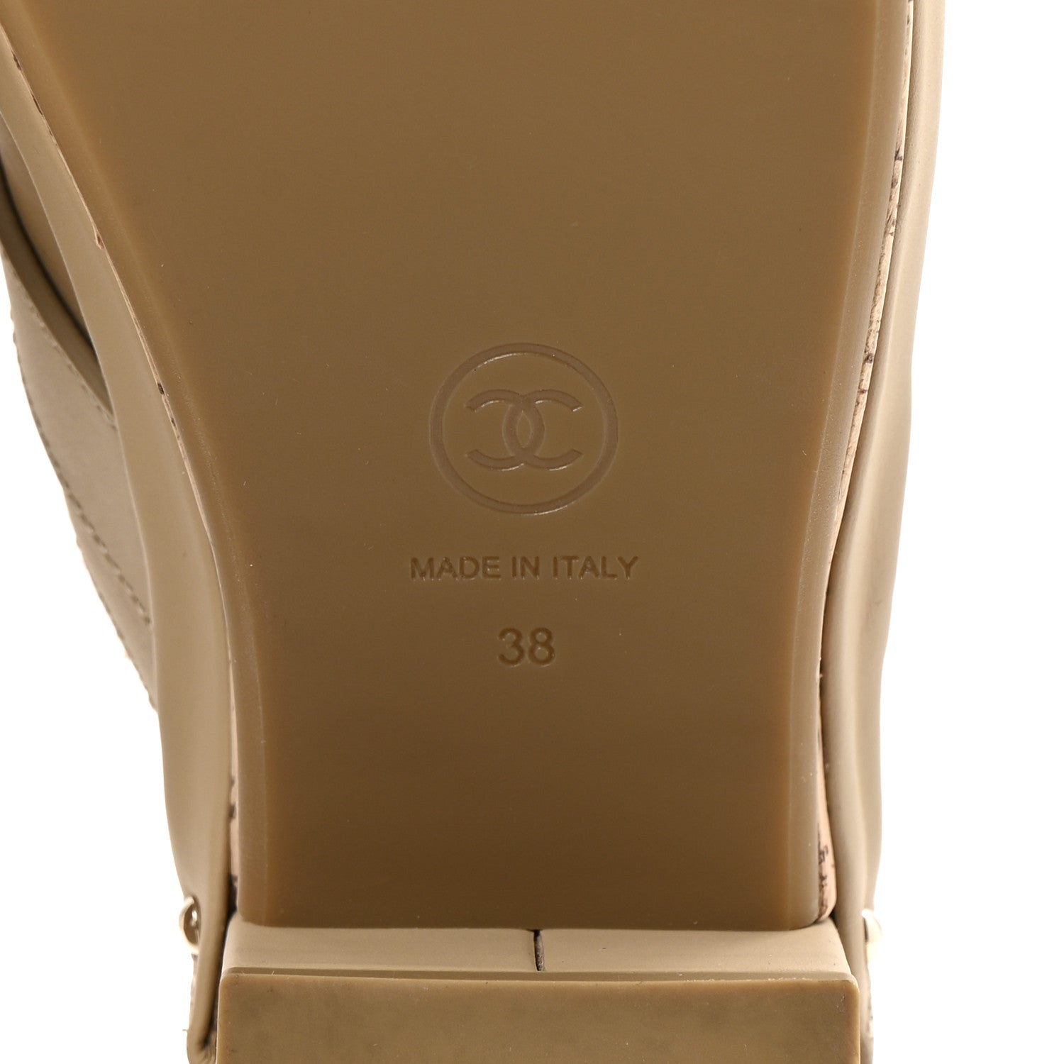 Calfskin CC Turn Lock Clogs 38 Beige