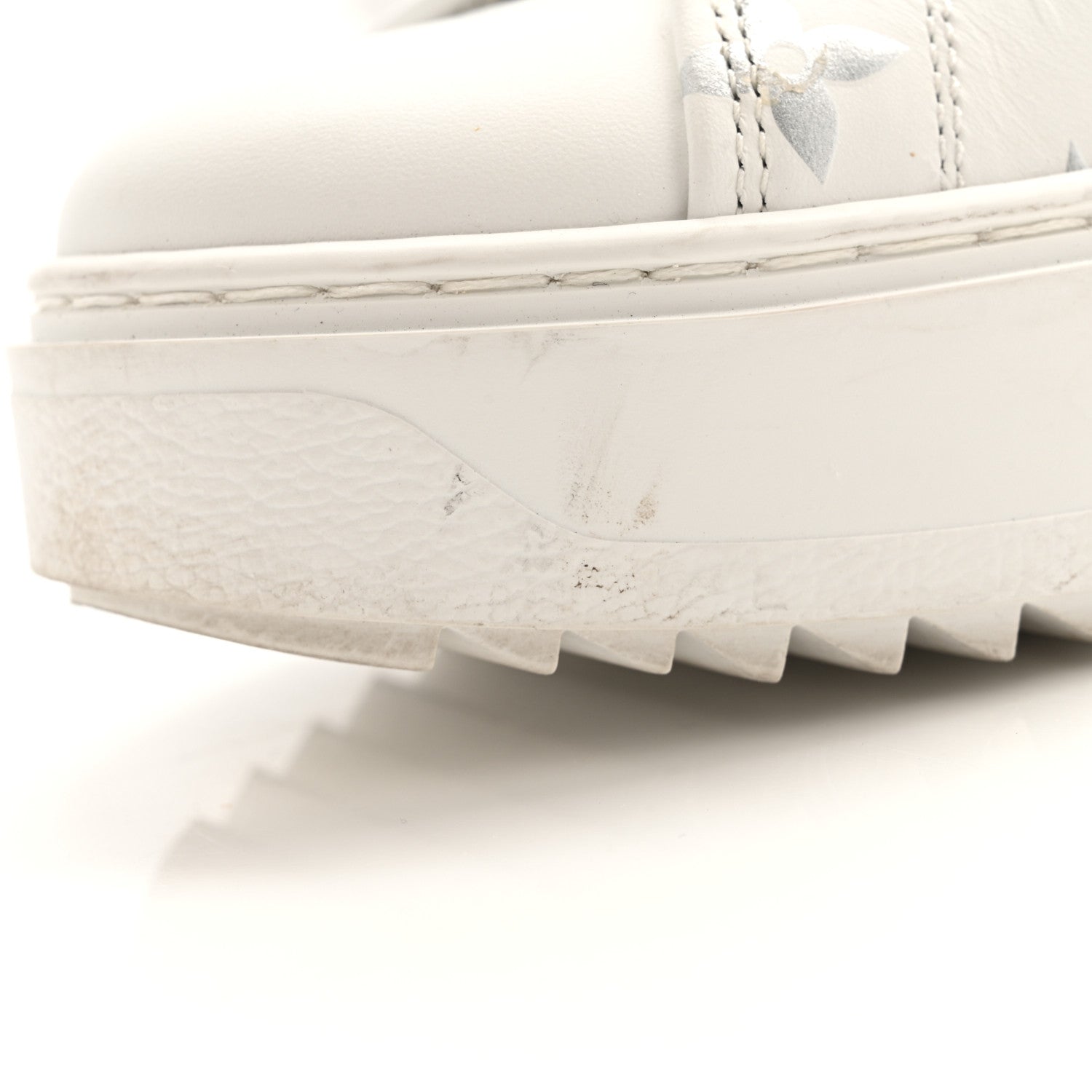 Calfskin Monogram Debossed Time Out Sneakers 38 White Silver