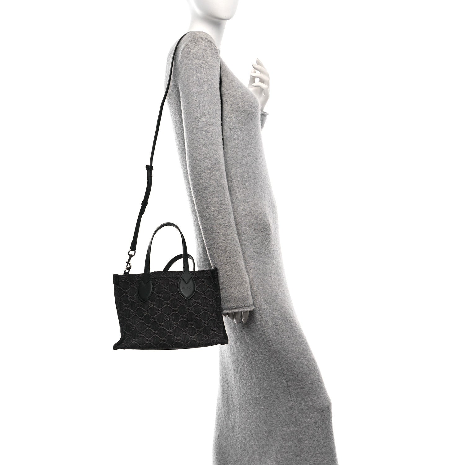 Denim Ophidia GG Monogram Tote Medium Black Grey