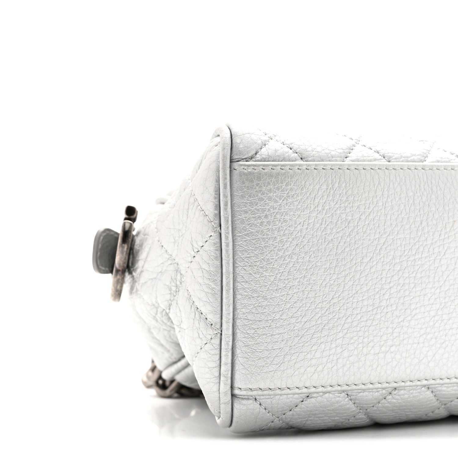 Metallic Calfskin Quilted Mini Bowling Bag Silver