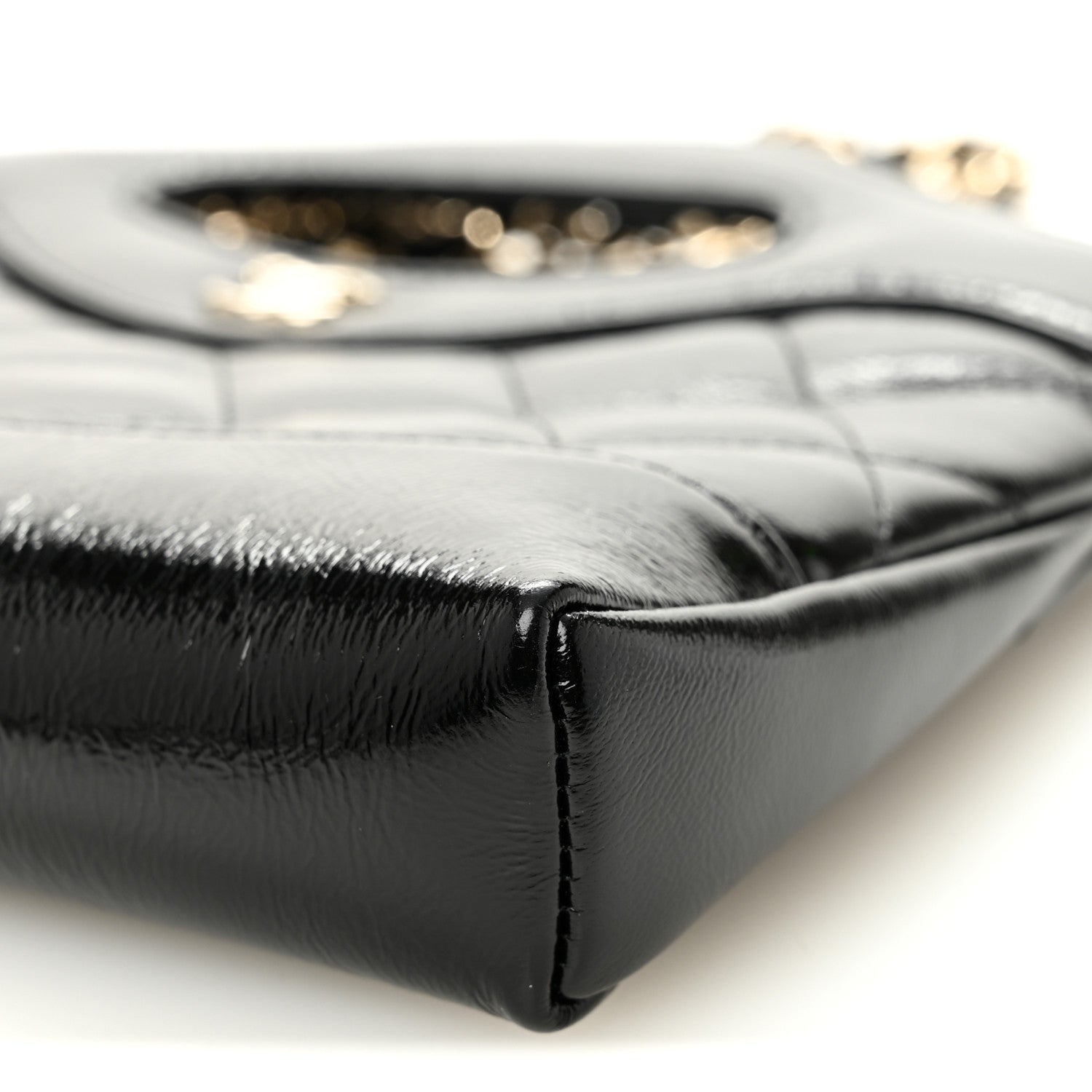 Shiny Crumpled Calfskin Quilted Nano 31 Shopping Bag Black