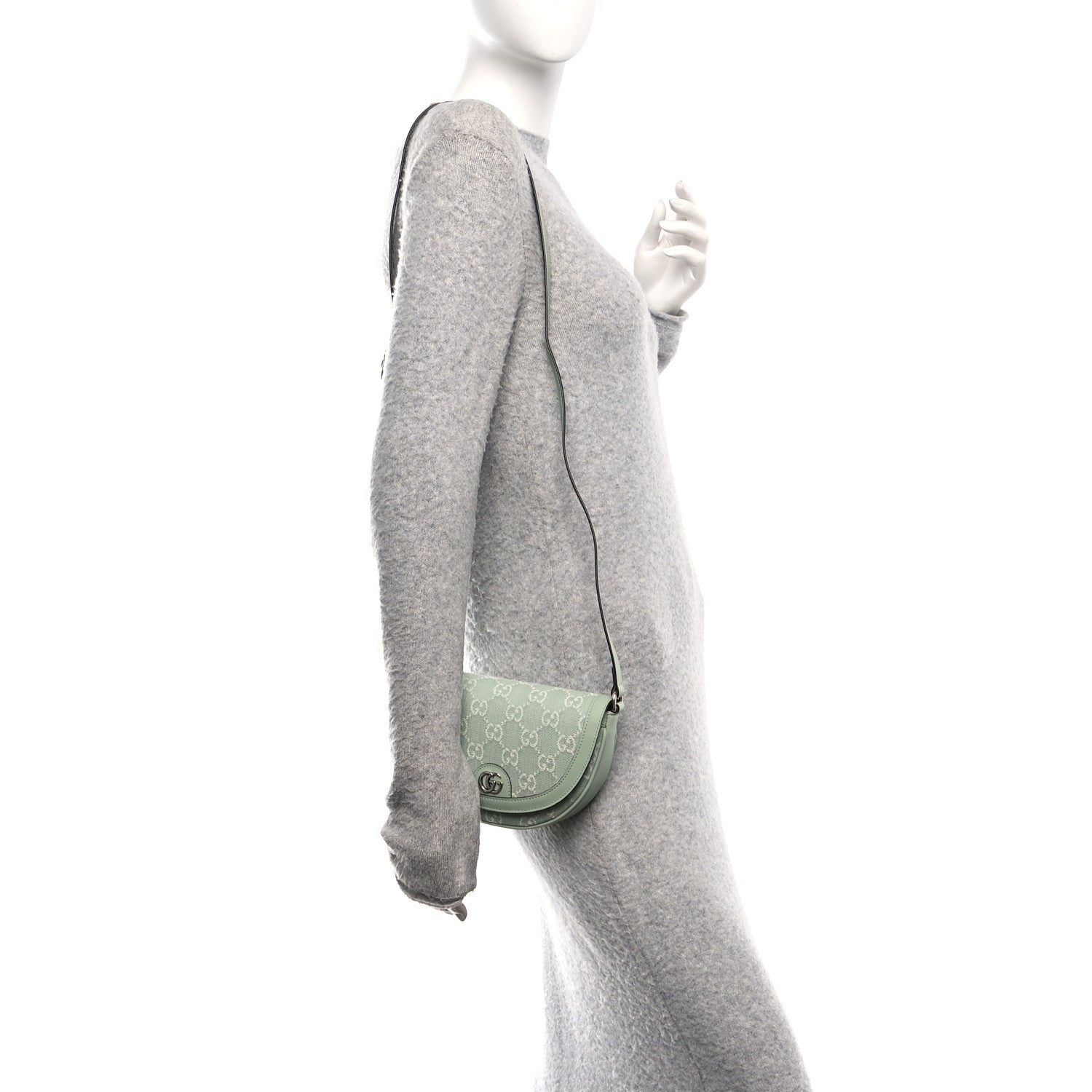 Denim GG Monogram Calfskin Mini Ophidia Flap Shoulder Bag Pale Green
