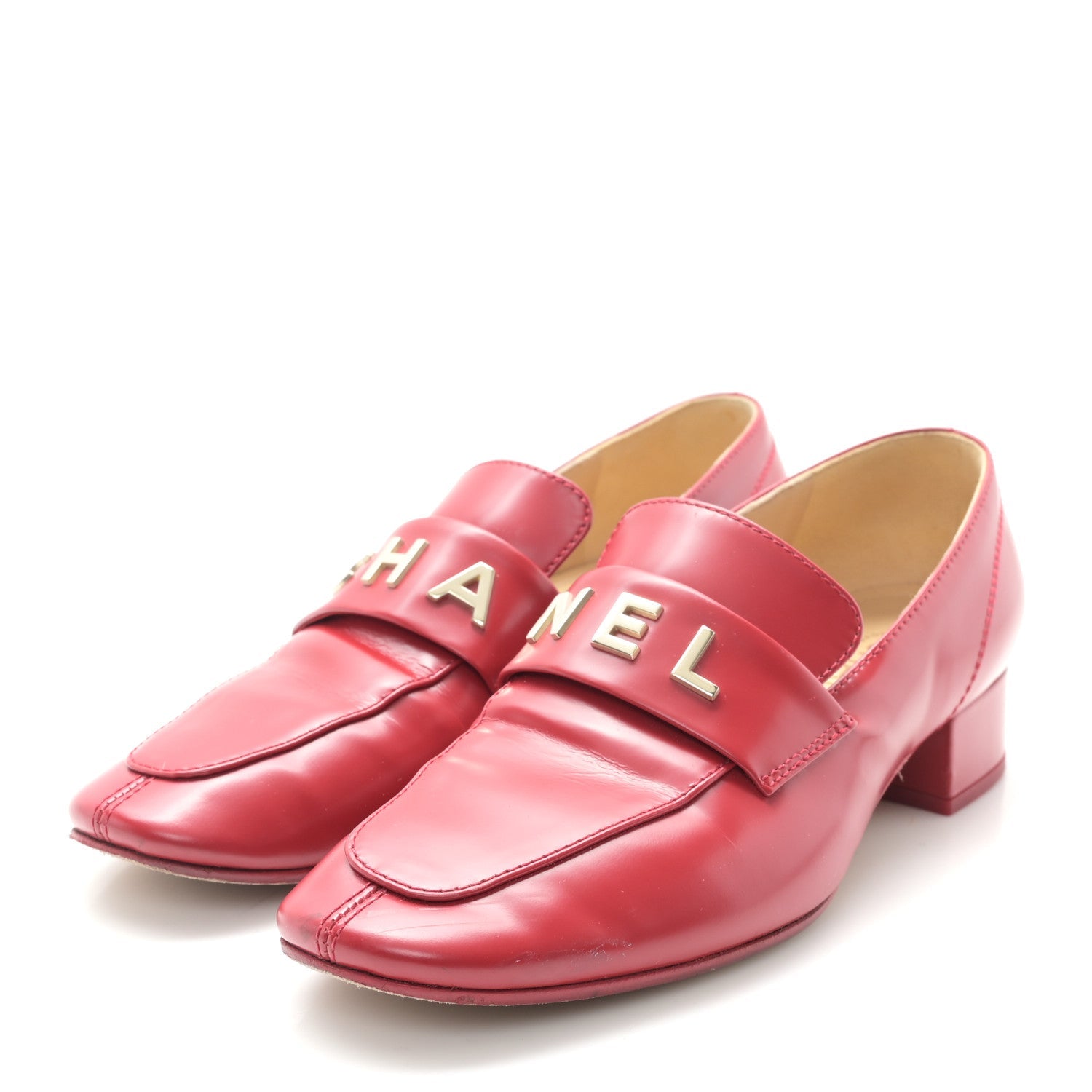 Shiny Calfskin Logo Loafers 36.5 Red