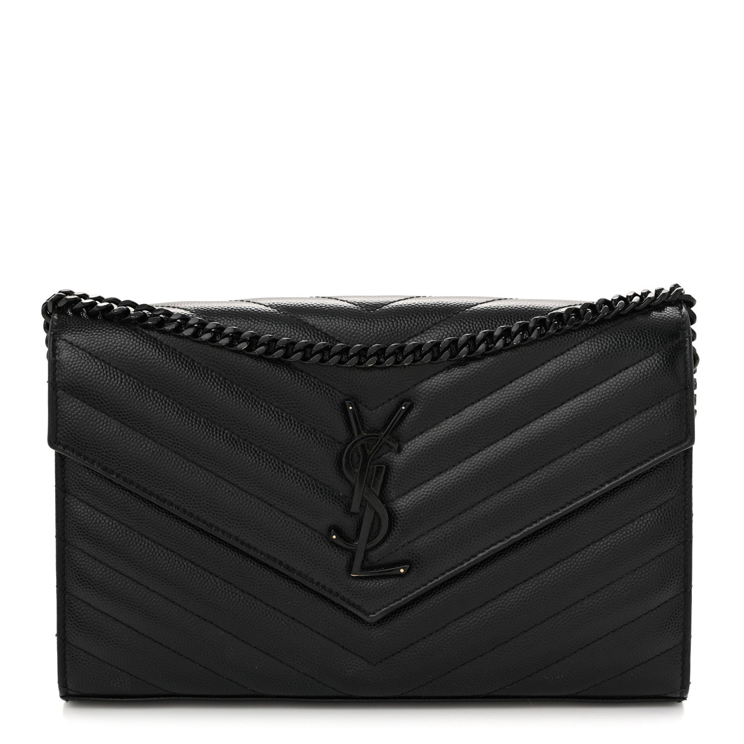 Grain De Poudre Matelasse Chevron Monogram Monochrome Chain Wallet Black