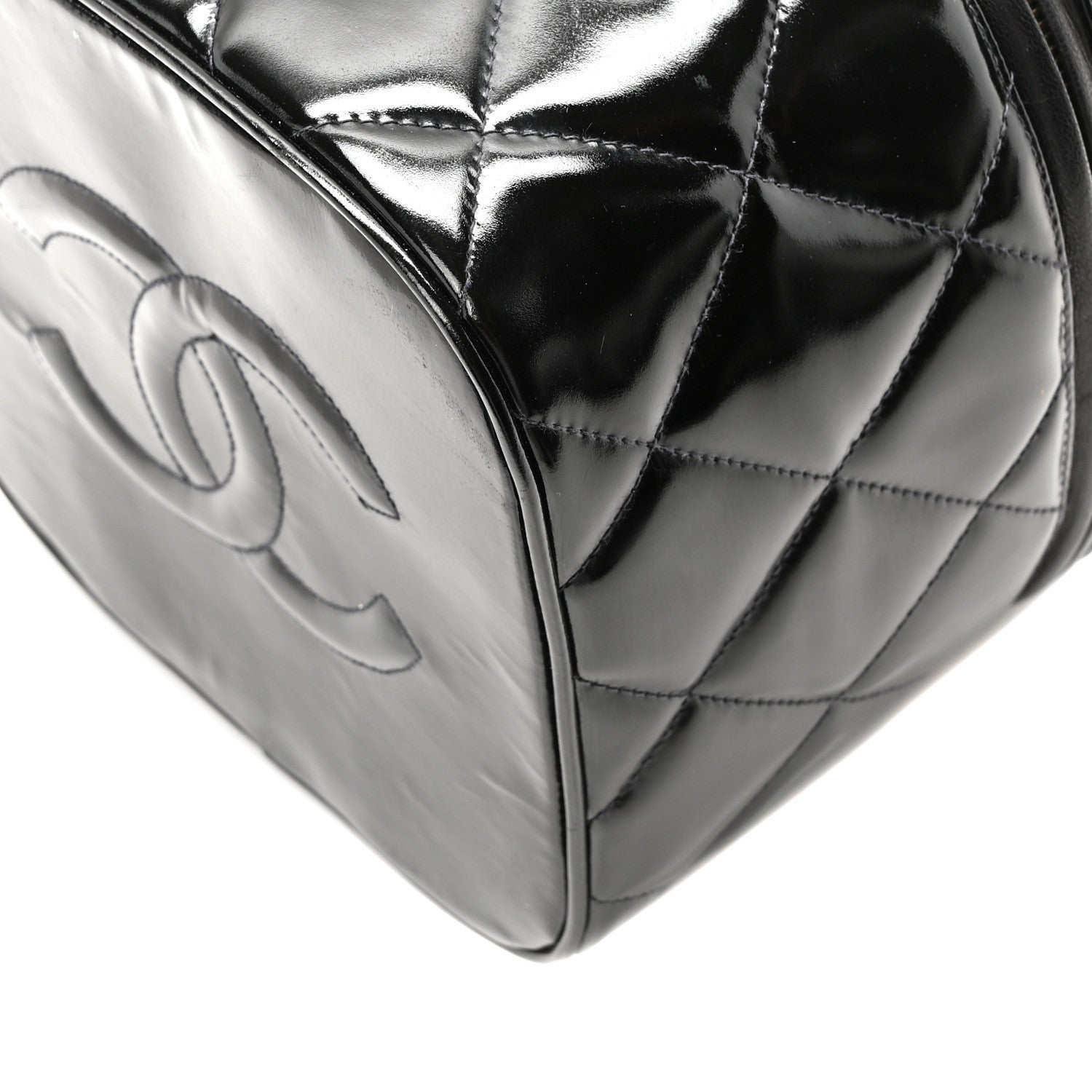 Patent Quilted Top Handle Vanity Case Black