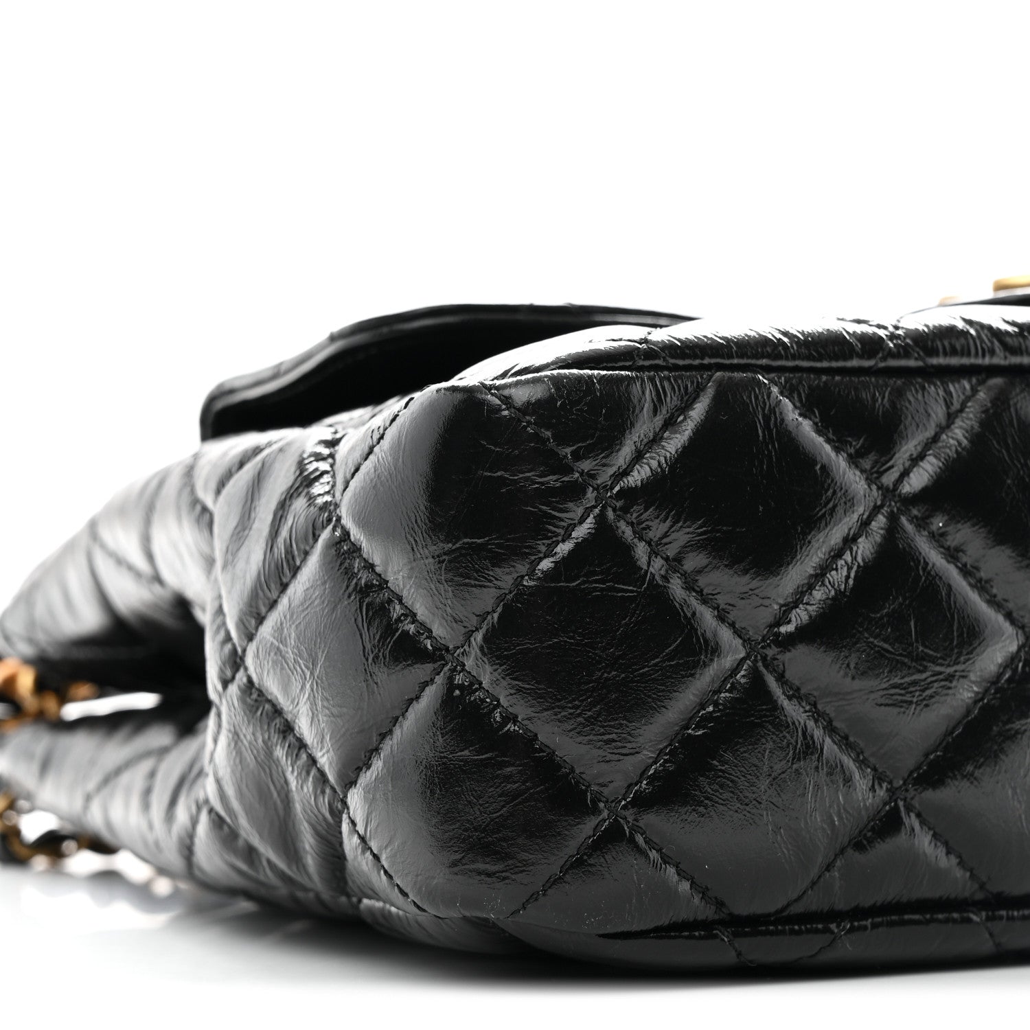 Shiny Crumpled Calfskin Quilted Wavy CC Hobo Black