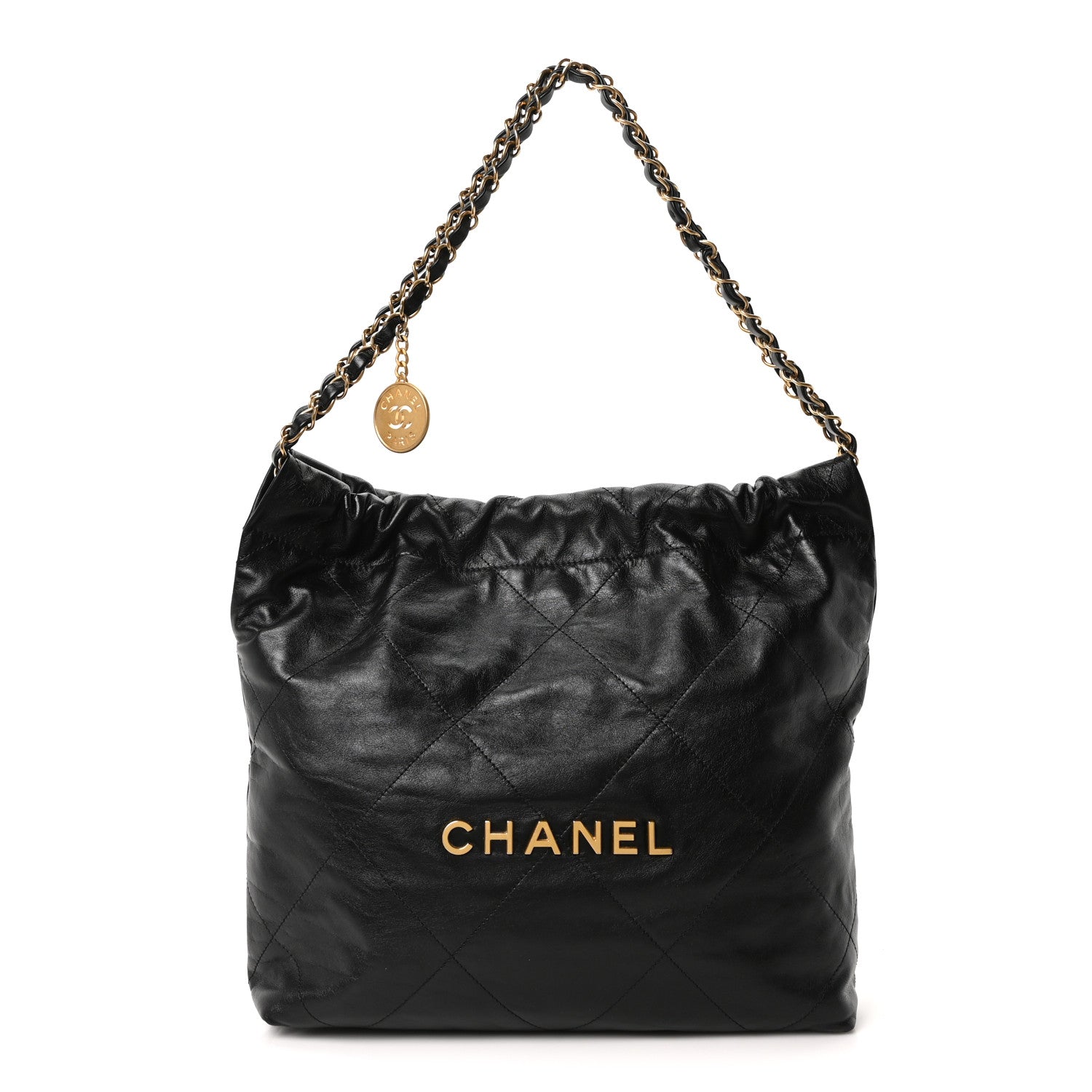 Shiny Calfskin Quilted Small Chanel 22 Black