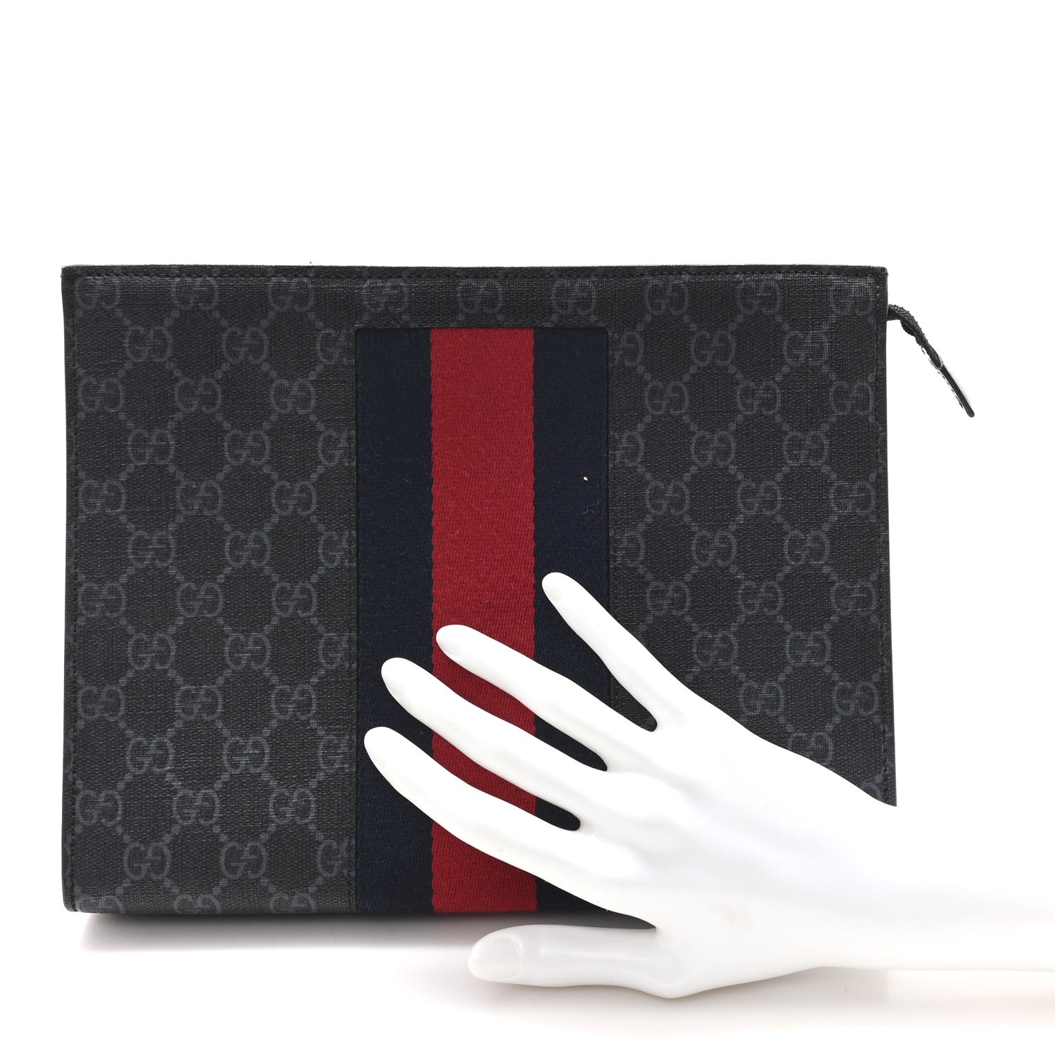 GG Supreme Monogram Selleria Calfskin Web New Web Cosmetic Case Black