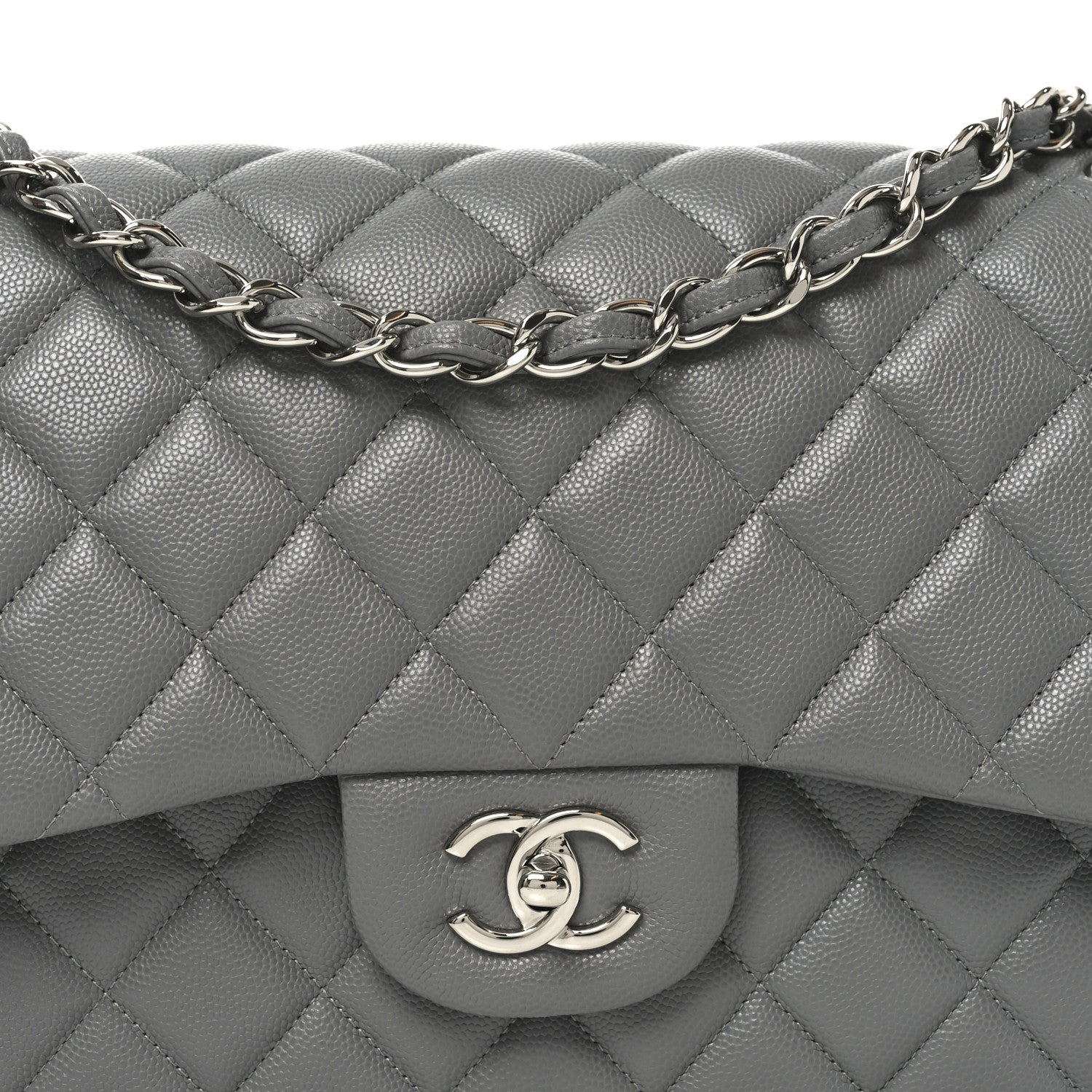 Caviar Quilted Jumbo Double Flap Dark Grey