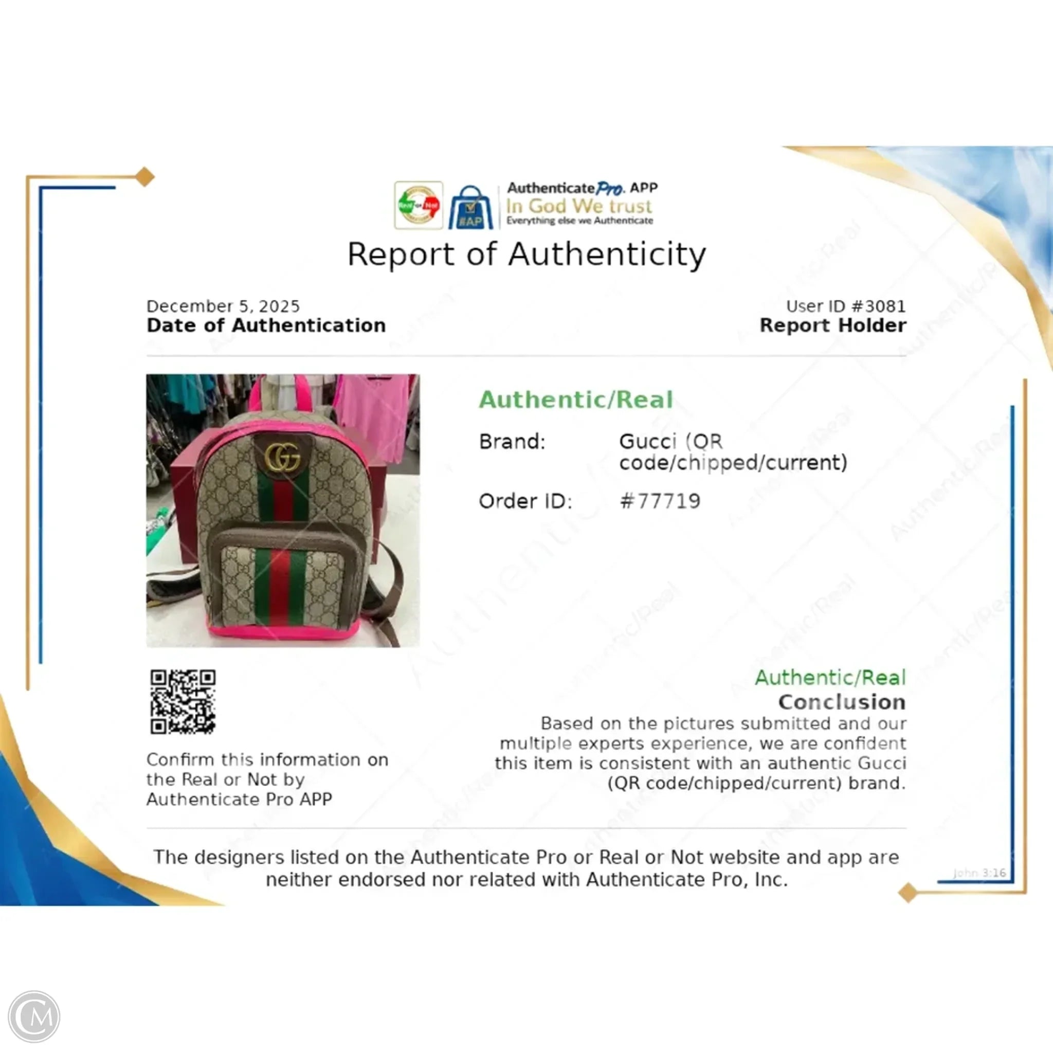 Backpack Luxury Designer By Gucci (Ophidia GG Small Backpack), Size: Medium
