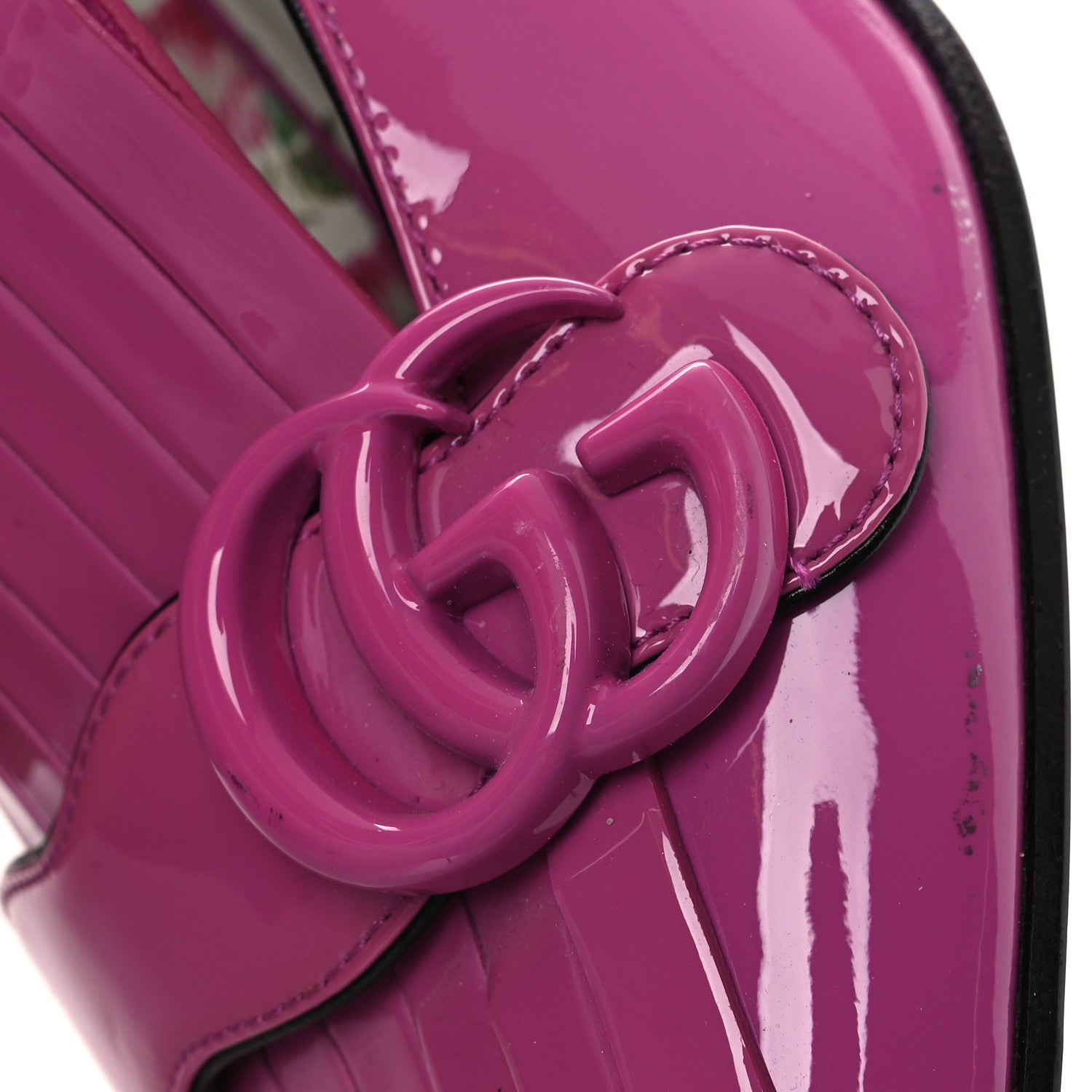 Vernice GG Marmont Fringe 50mm Loafer Pumps 39 Rododendro