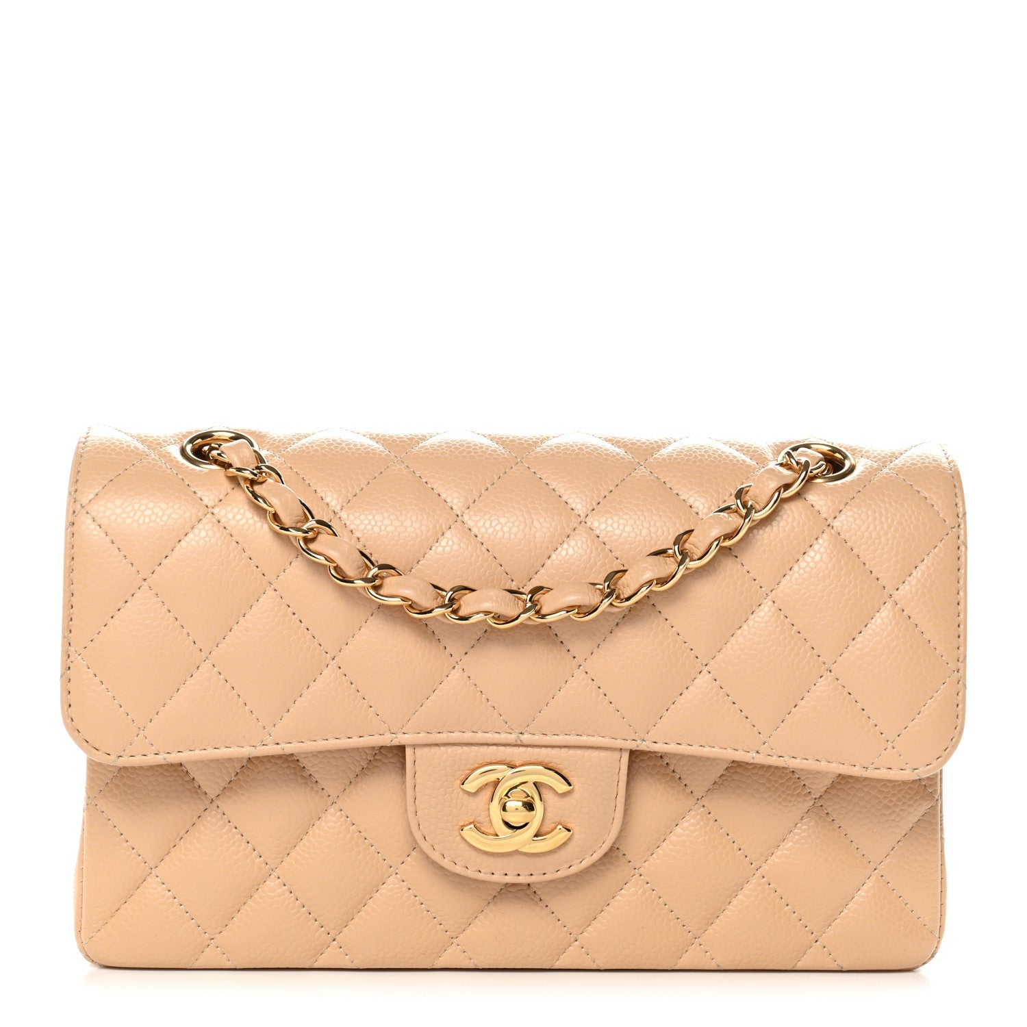 Caviar Quilted Small Double Flap Beige