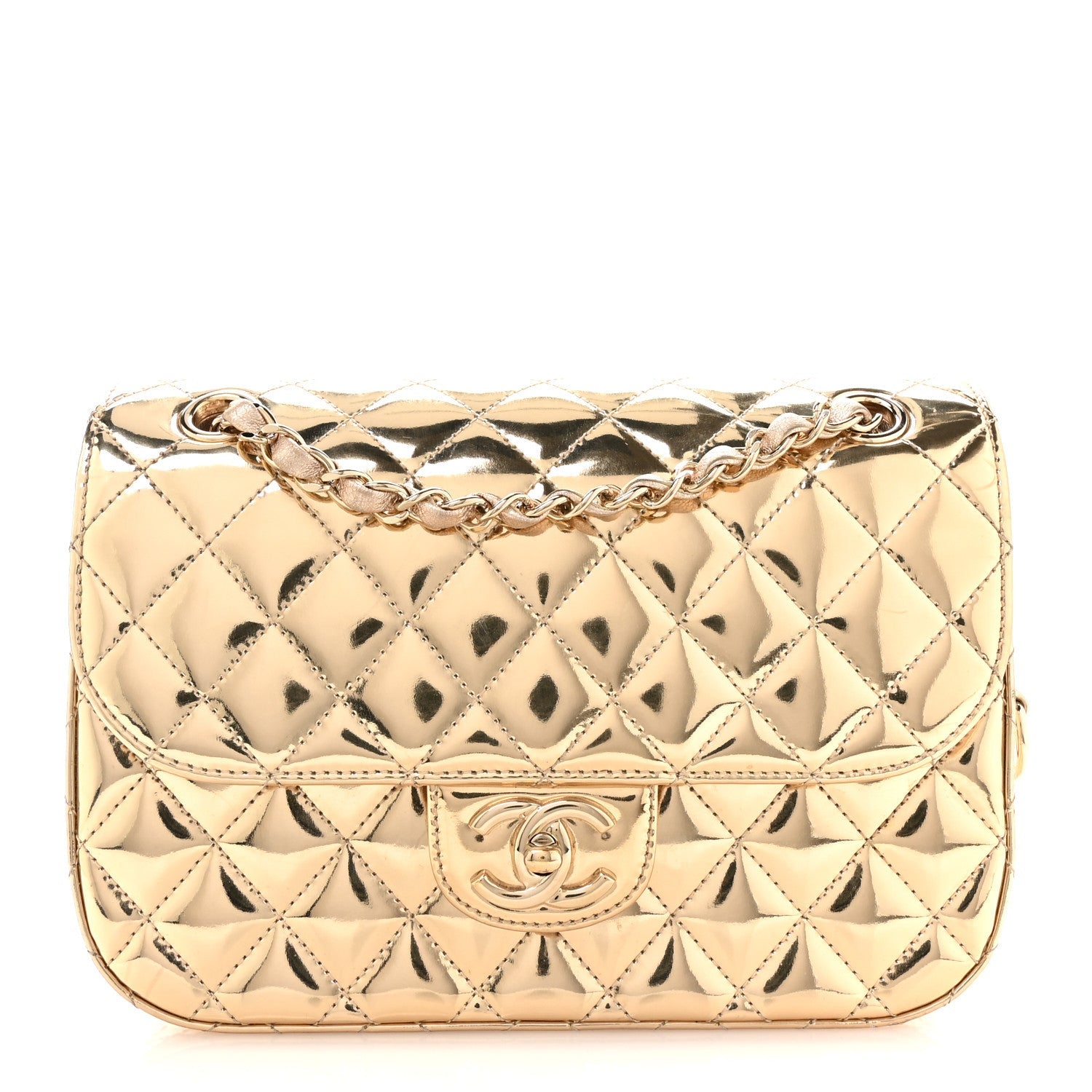 Mirror Calfskin Metallic Calfskin Medium Hollywood Boulevard Flap With Star Coin Purse Light Gold