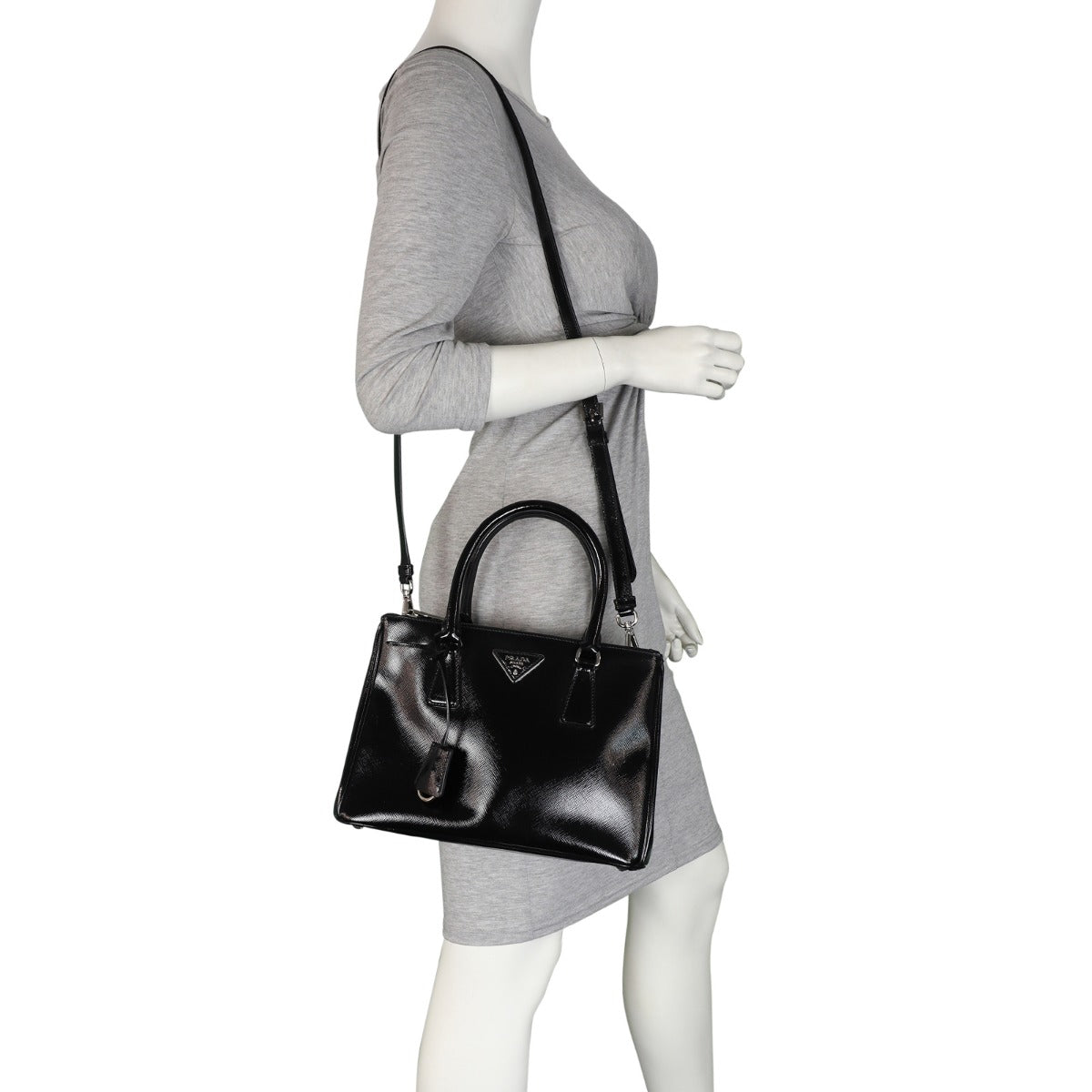 Prada Saffiano Vernice Lux Galleria Double Zip Tote Small