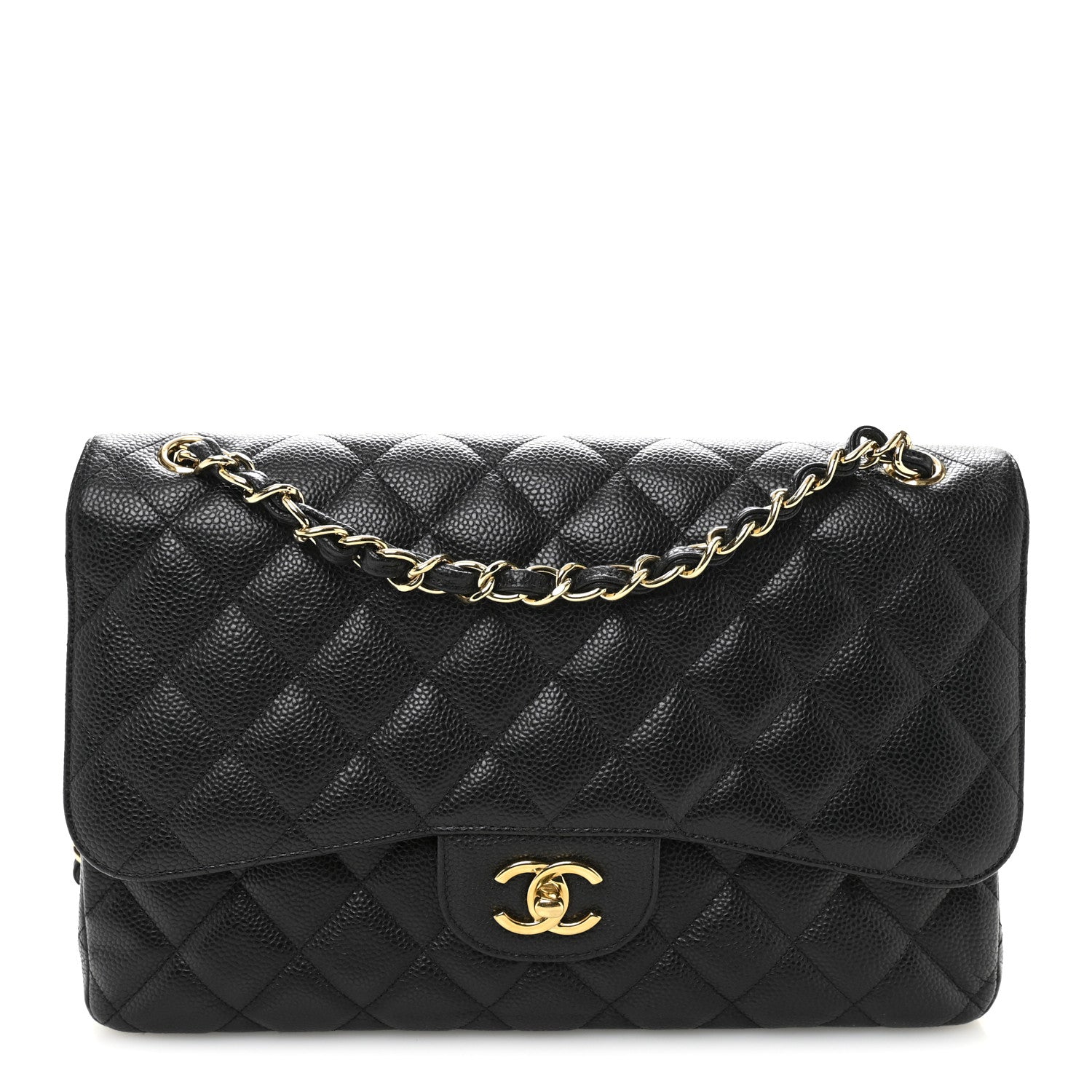 Caviar Quilted Jumbo Double Flap Black