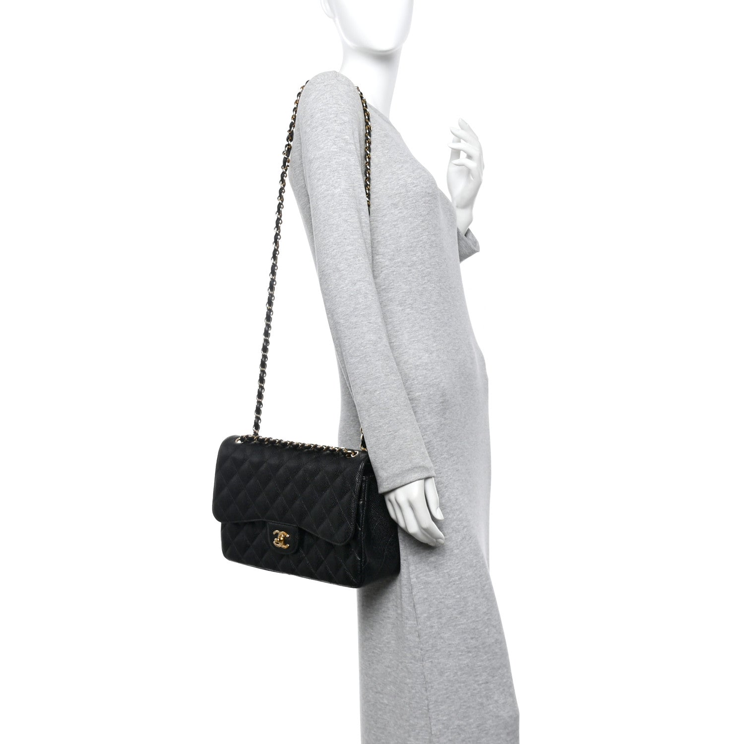 Caviar Quilted Jumbo Double Flap Black