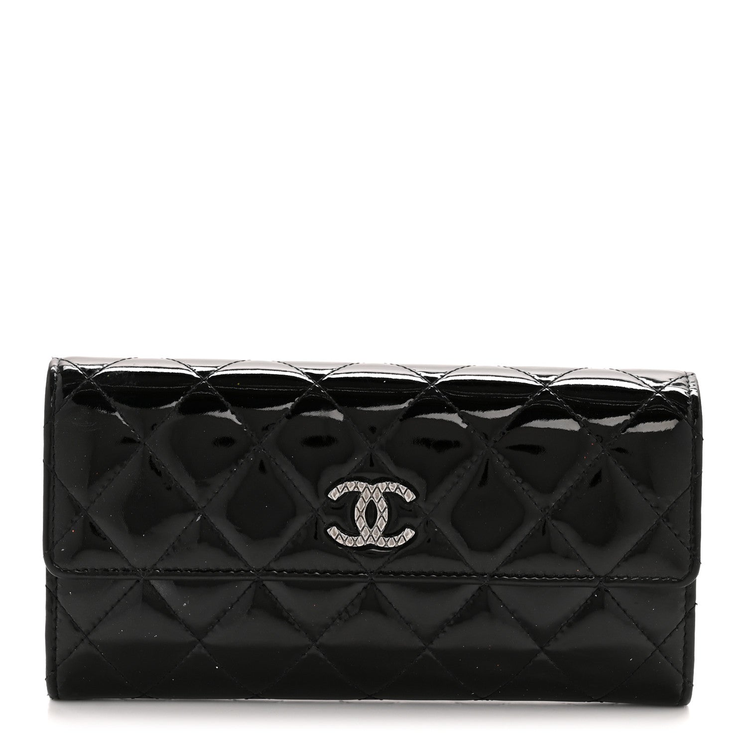 Patent Quilted Large Brilliant Flap Wallet Black