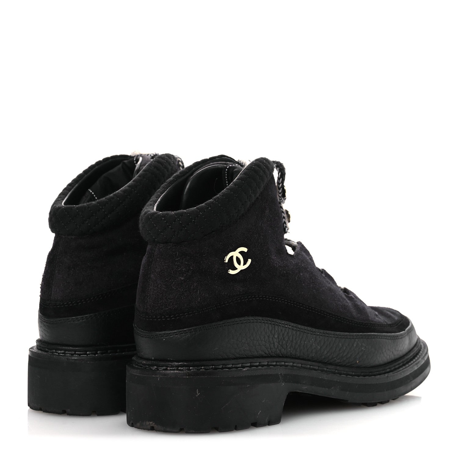 Suede Grained Calfskin CC Lace Up Boots 38 Black