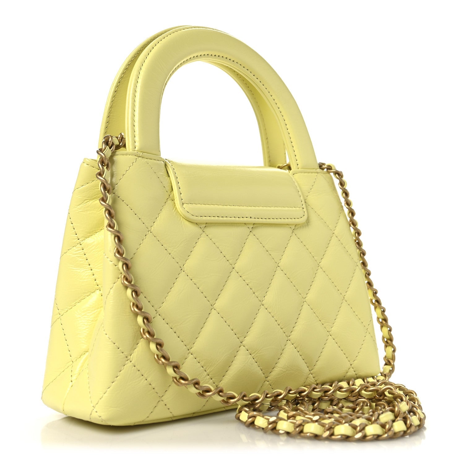 Shiny Aged Calfskin Quilted Nano Kelly Shopper Light Yellow