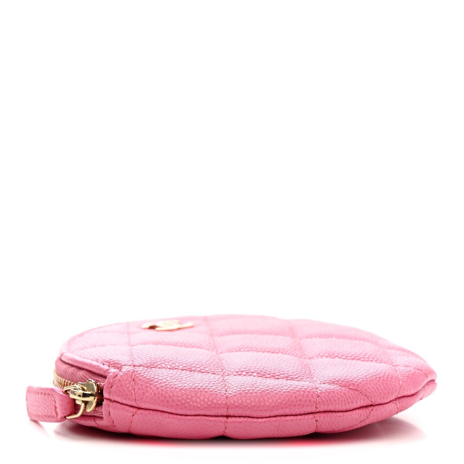 Caviar Quilted Round Clip On Coin Purse Pink
