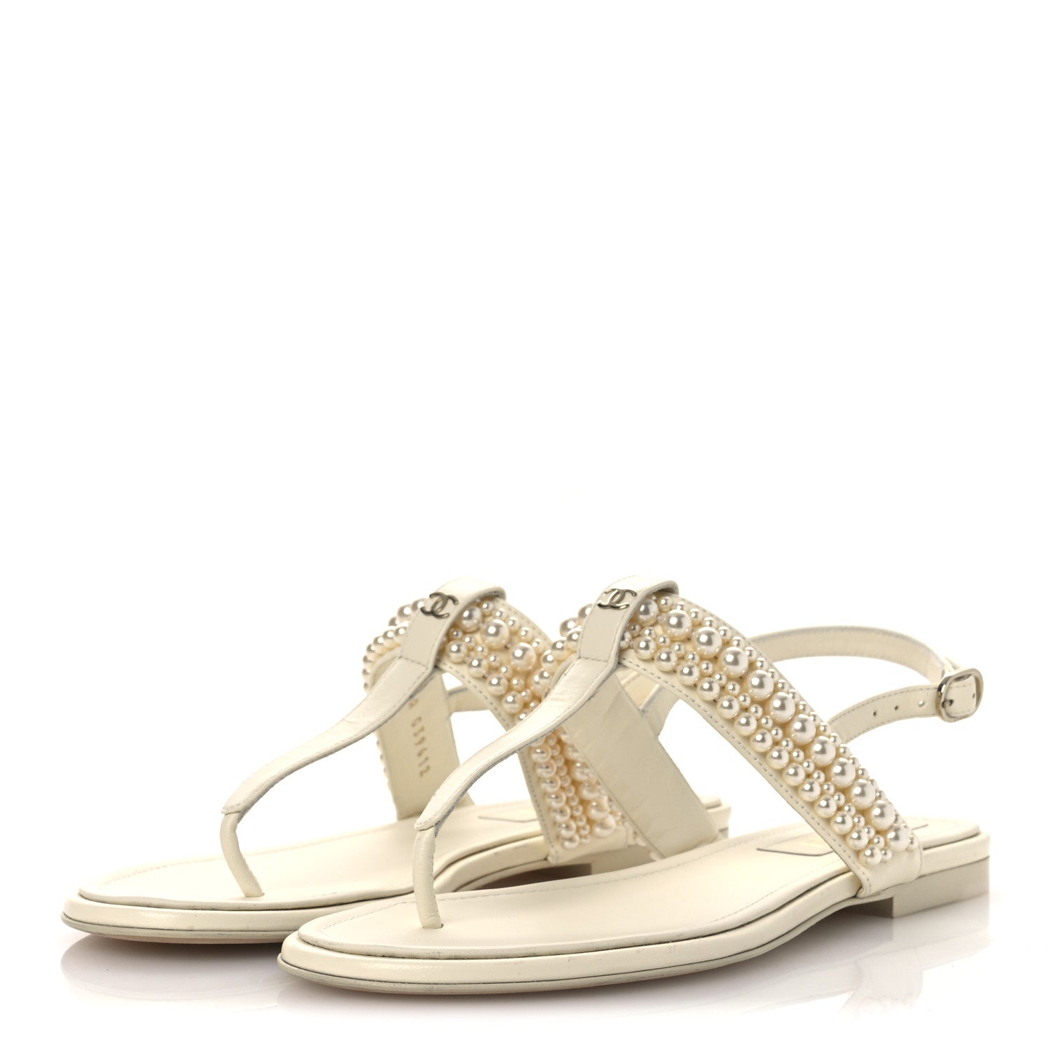 Lambskin Pearl Mini CC Thong Sandals 38 White