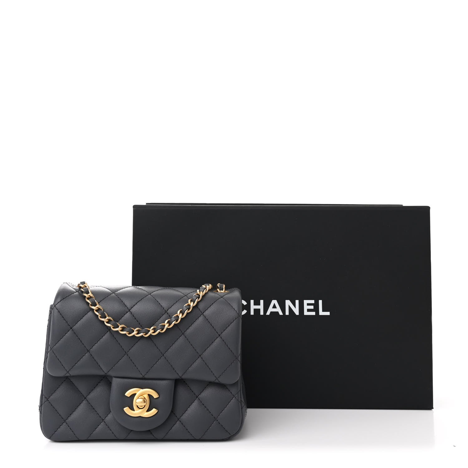 Lambskin Quilted Mini Pearl Crush Flap Dark Grey