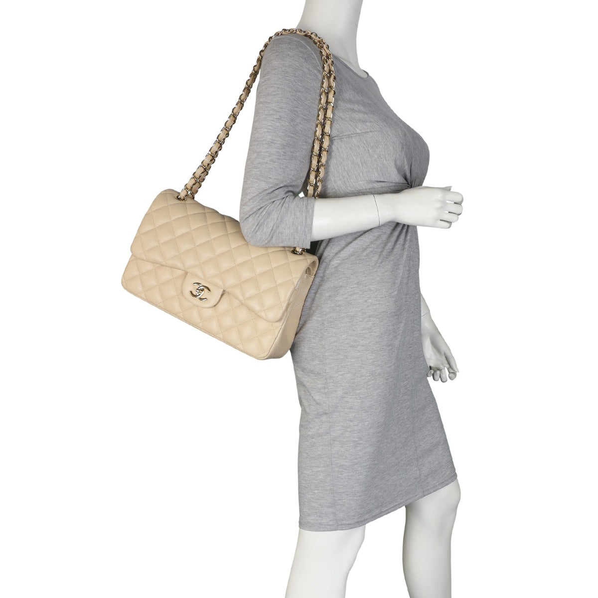 Chanel Classic Double Flap Jumbo | Beige Lambskin Diamond