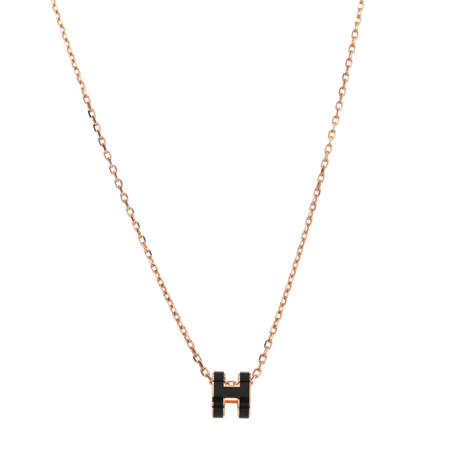 Lacquered Rose Gold Mini Pop H Pendant Necklace Black
