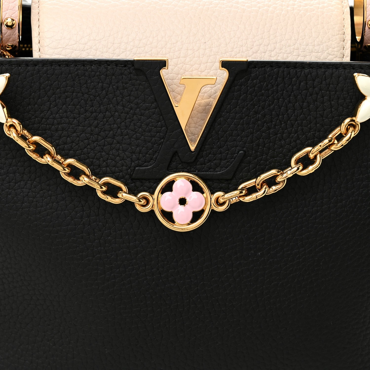 Taurillon Flower Chain Capucines MM  Black Cream Pink