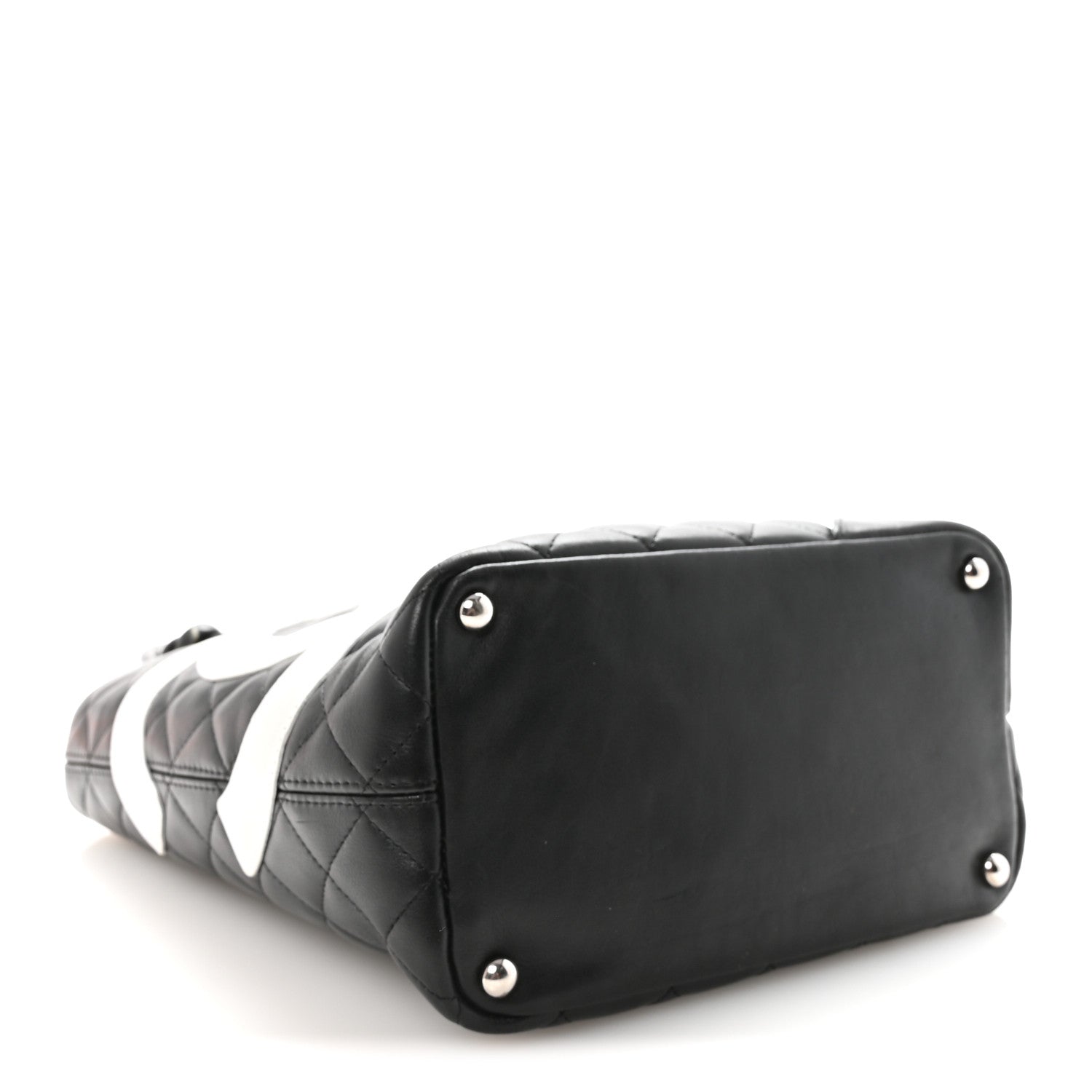 Calfskin Quilted Medium Cambon Tote Black White