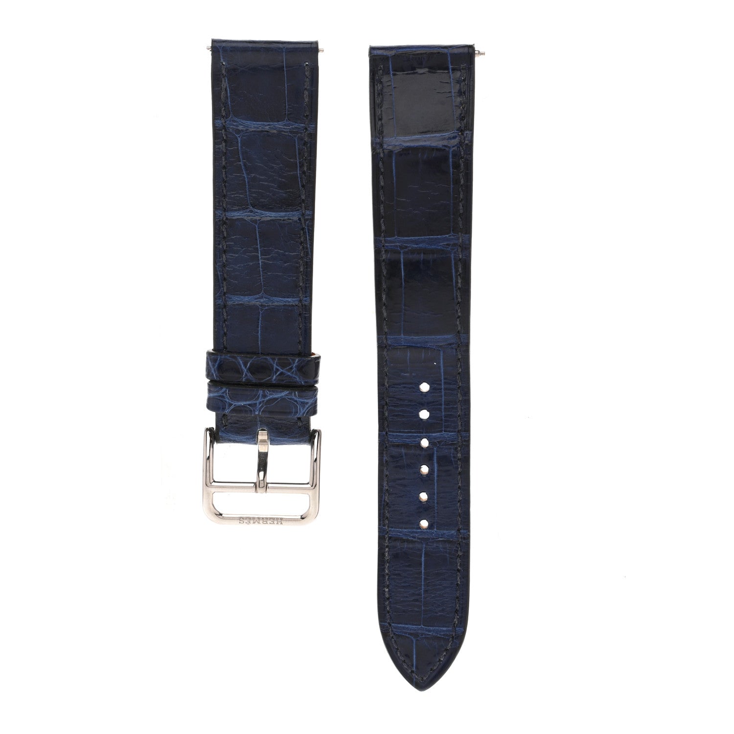Shiny Alligator Heure H Hour Watch Strap Bleu Roi