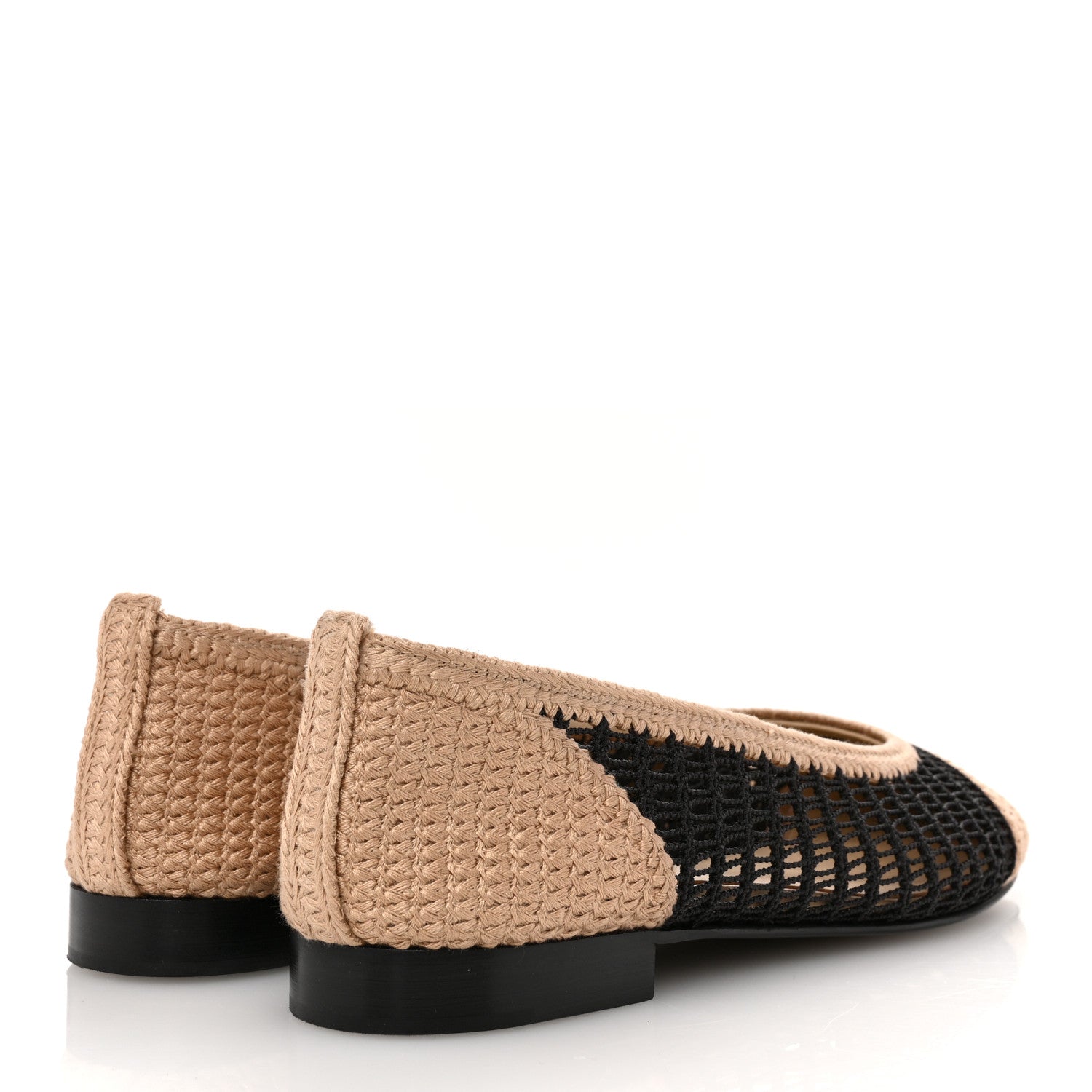 Raffia Cap Toe Ballerina Flats 36.5 Black Beige