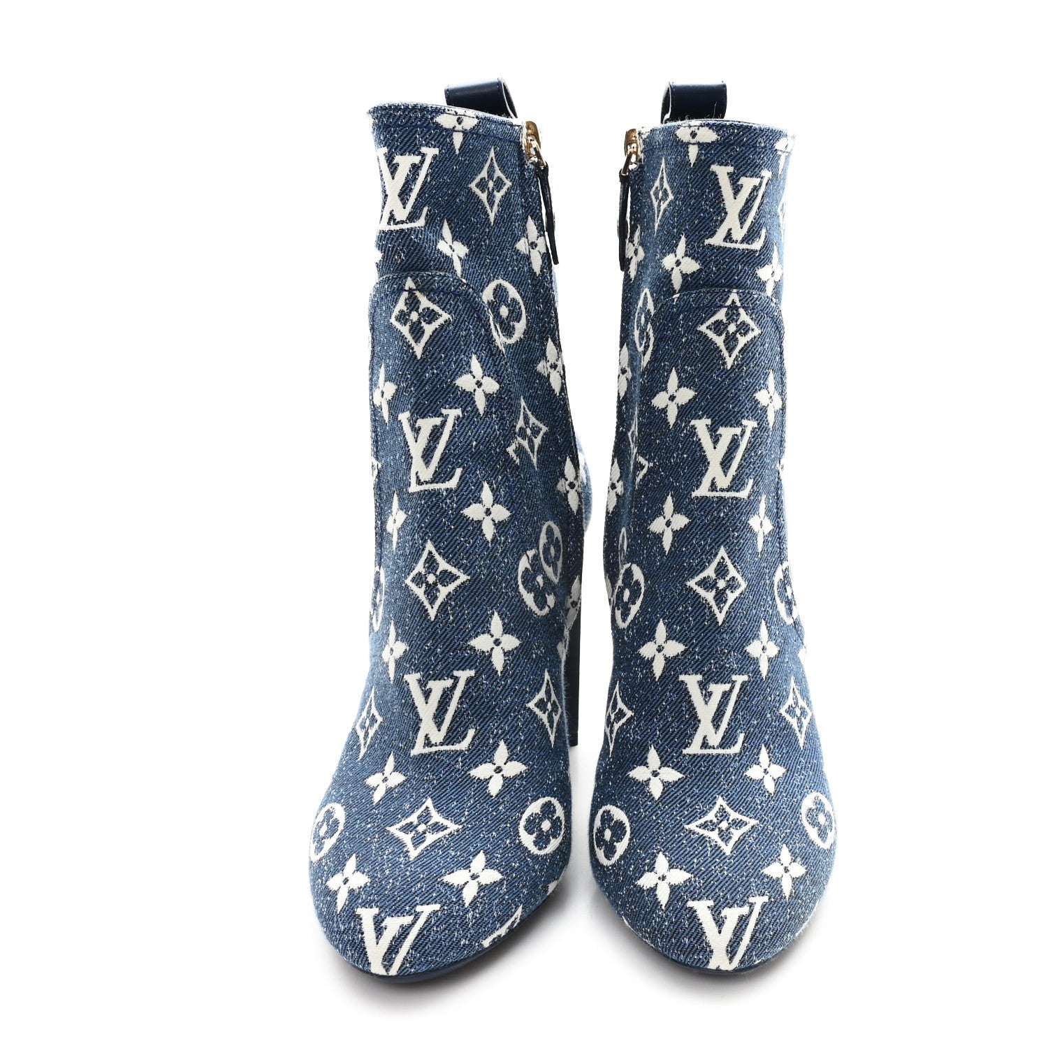 Denim Monogram Silhouette Ankle Boots 37 Navy Blue