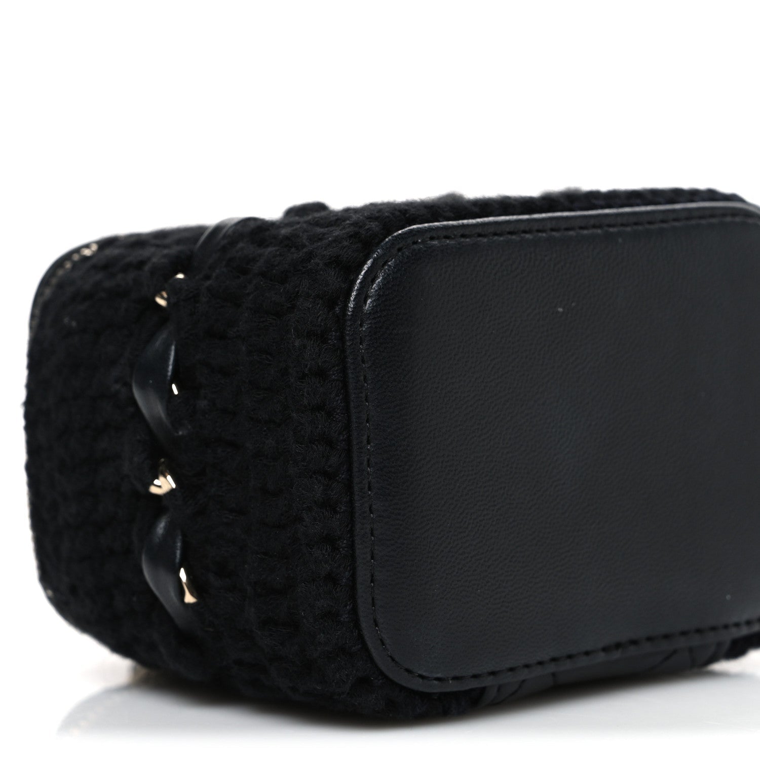 Lambskin Crochet Quilted Mini Vanity Case With Chain Black