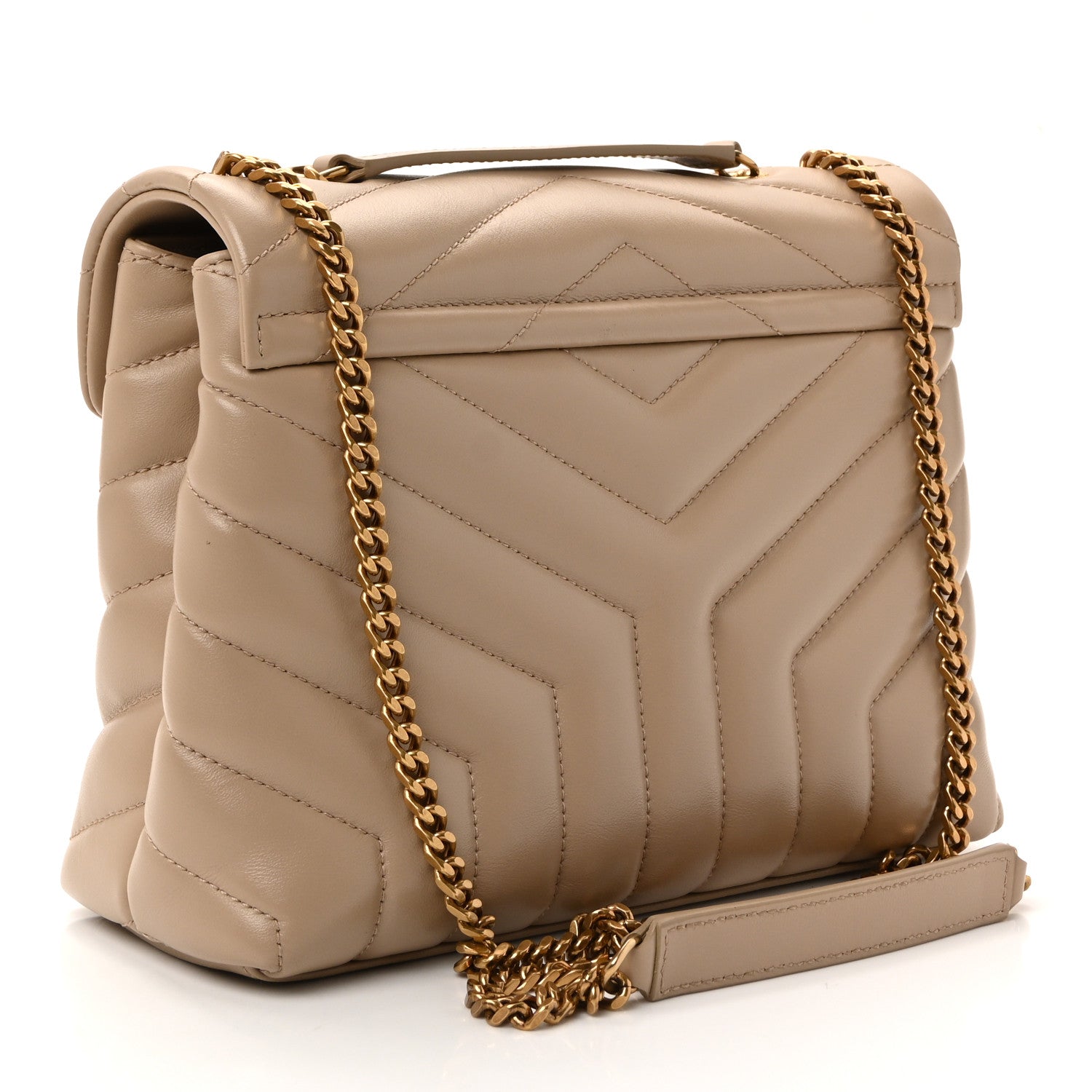 Calfskin Y Quilted Monogram Small Loulou Chain Satchel Dark Beige