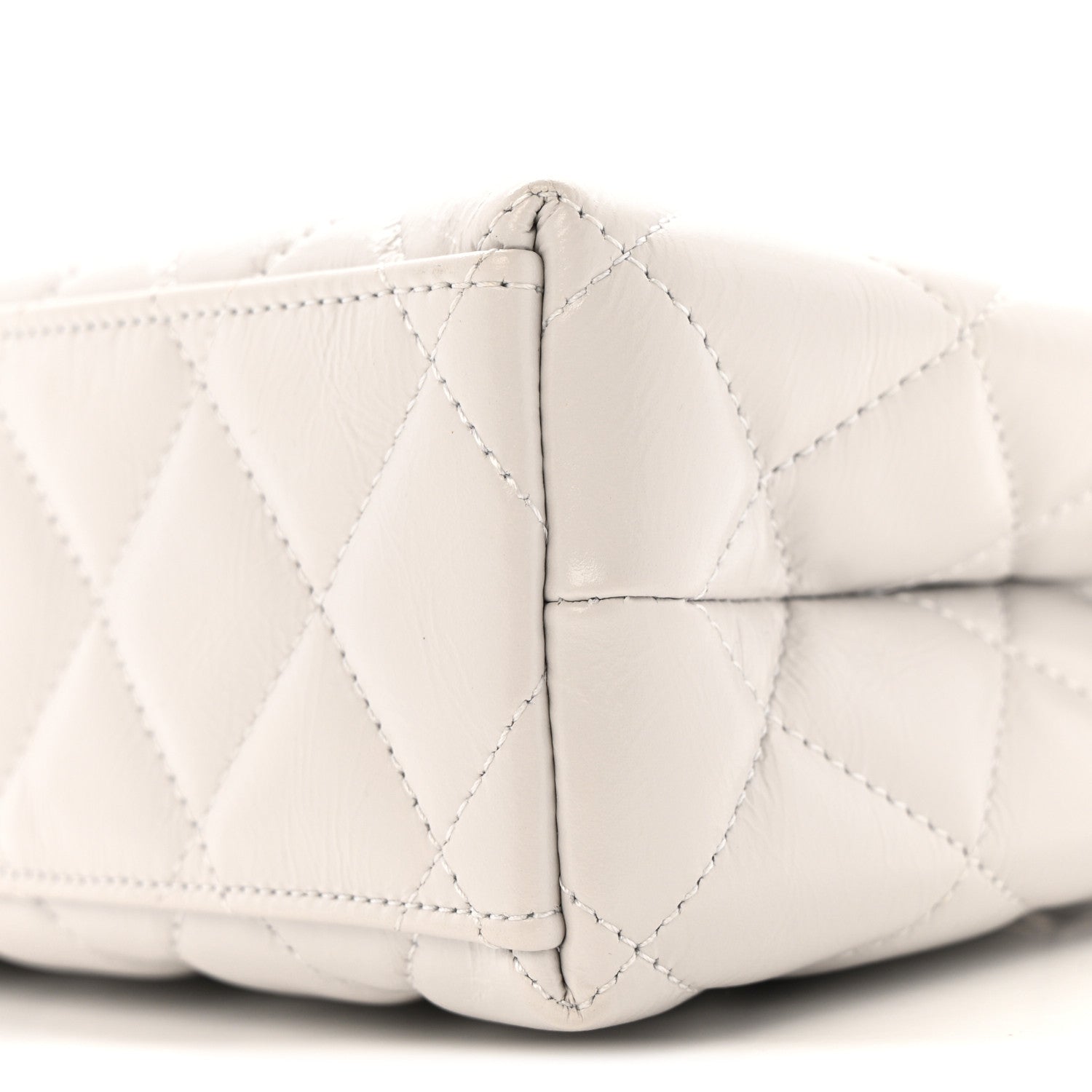 Shiny Aged Calfskin Quilted Nano Kelly Shopper Light Grey