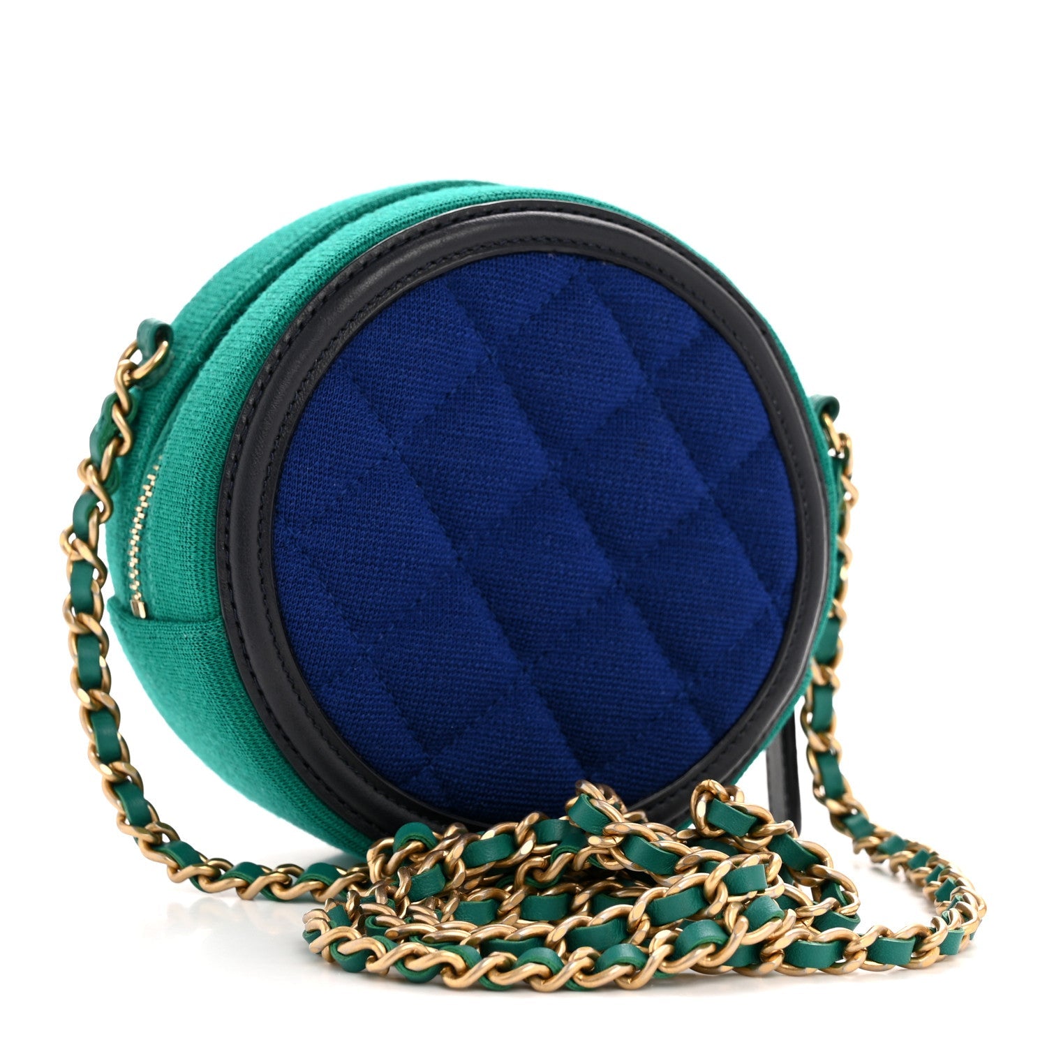 Jersey Quilted CC Filigree Round Clutch With Chain Blue Green Black