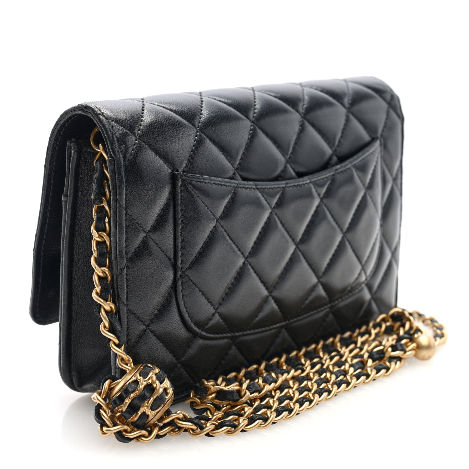 Lambskin Quilted CC Pearl Crush Wallet on Chain WOC Black