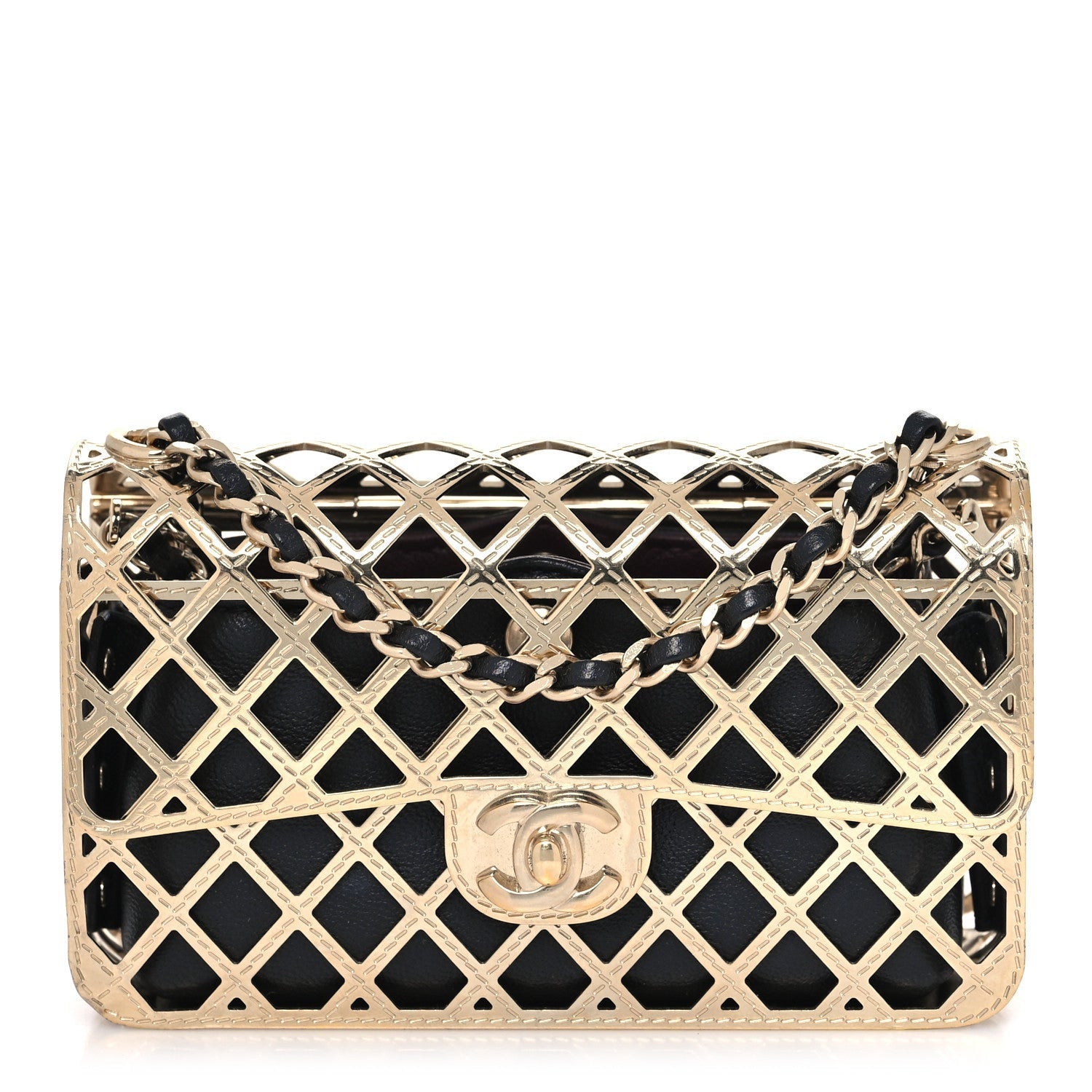 Metal Quilted Mini Rectangular Flap Gold