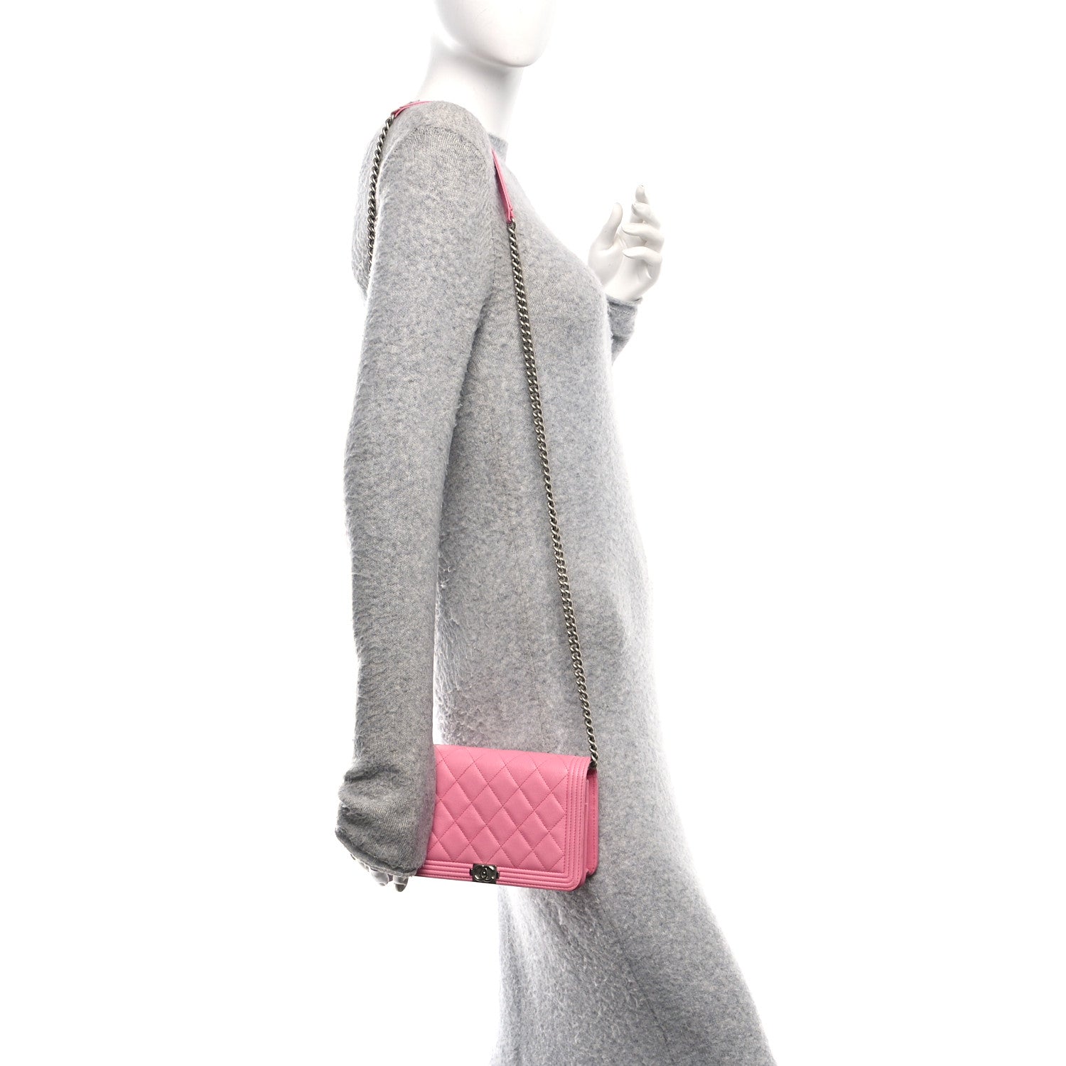 Caviar Quilted Boy Wallet On Chain WOC Light Pink